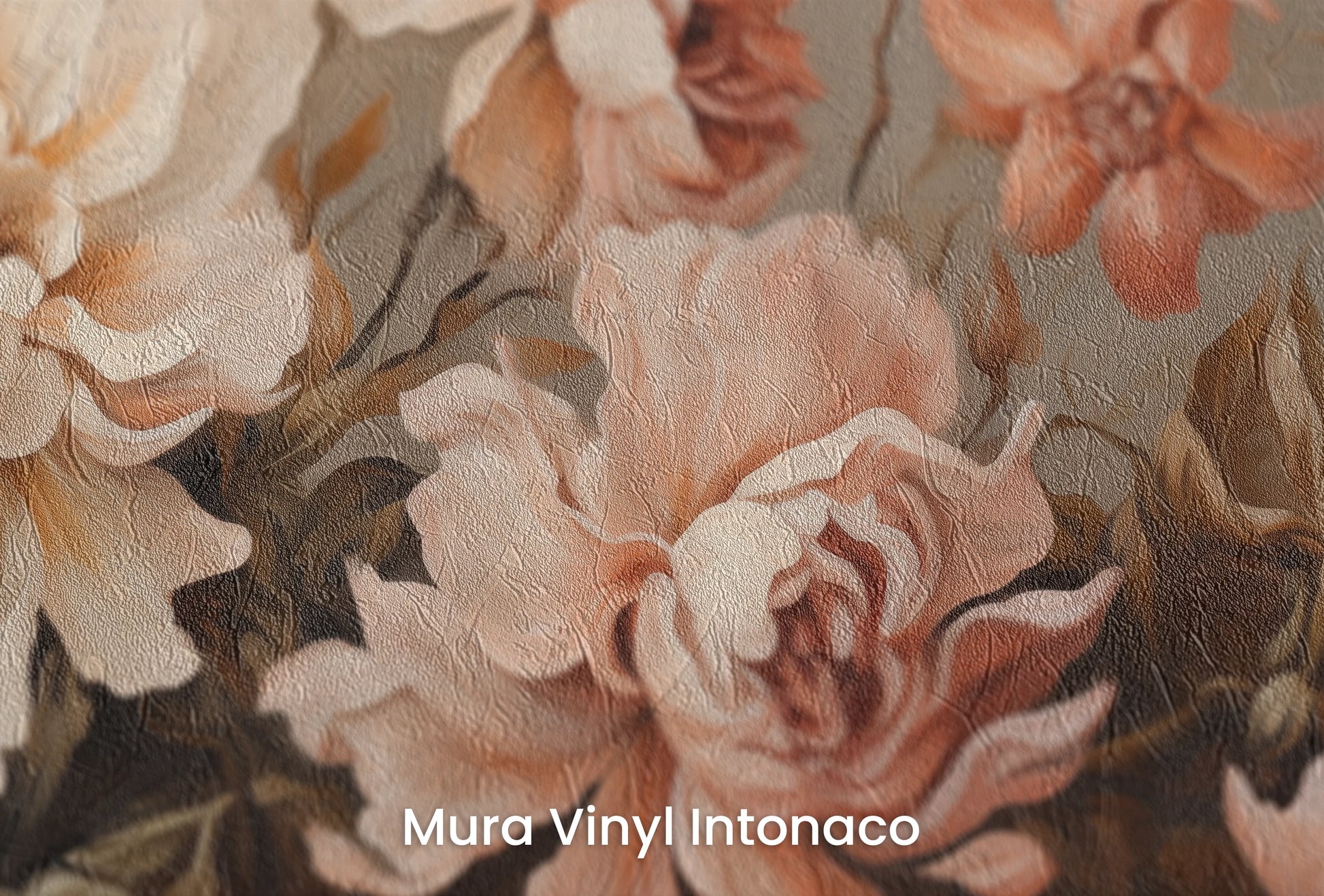 Zbliżenie na artystyczną fototapetę o nazwie Autumn Rose Elegance na podłożu Mura Vinyl Intonaco - struktura tartego tynku.