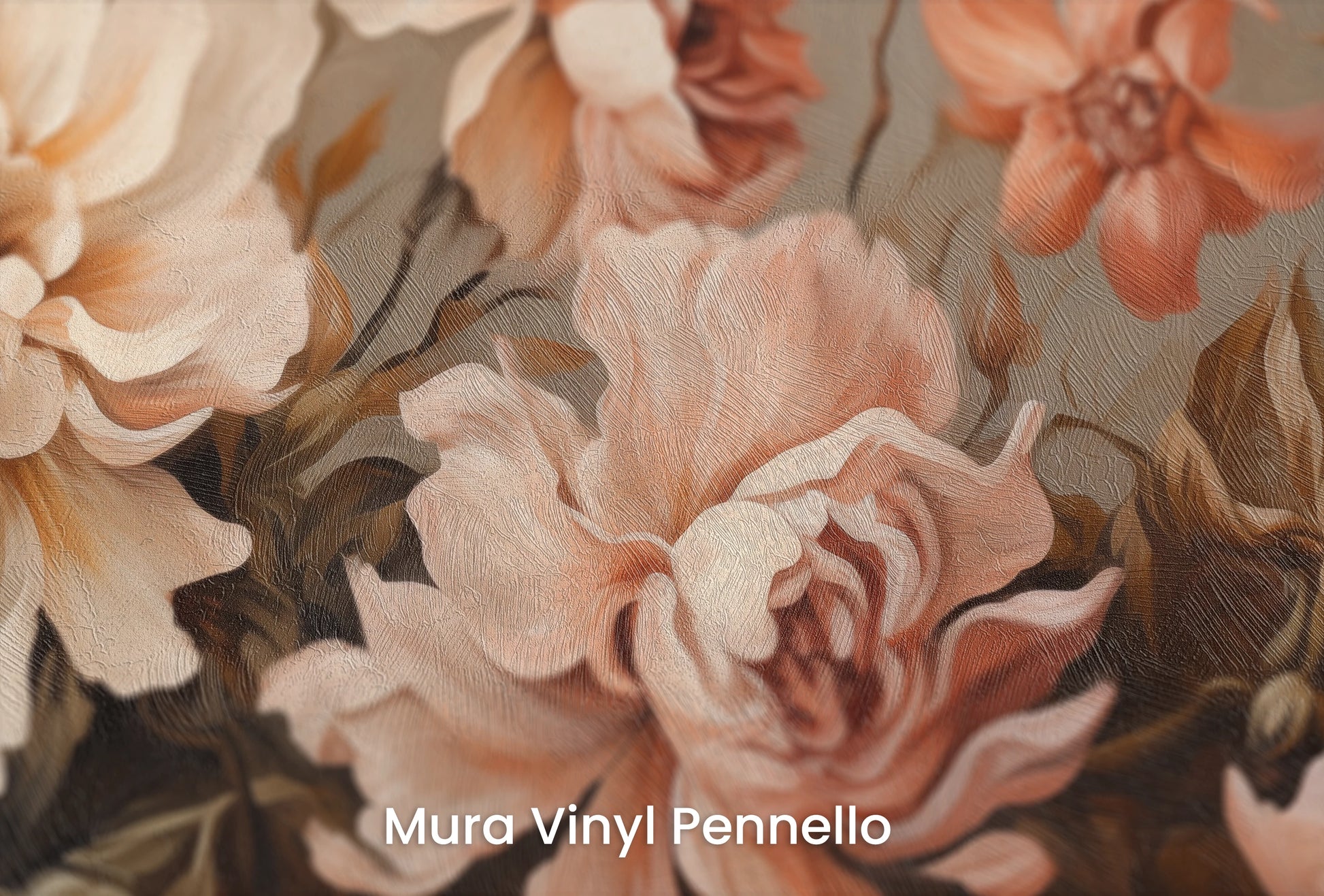 Zbliżenie na artystyczną fototapetę o nazwie Autumn Rose Elegance na podłożu Mura Vinyl Pennello - faktura pociągnięć pędzla malarskiego.