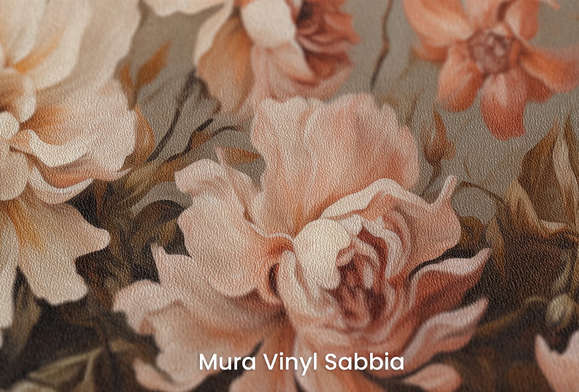 Zbliżenie na artystyczną fototapetę o nazwie Autumn Rose Elegance na podłożu Mura Vinyl Sabbia struktura grubego ziarna piasku.