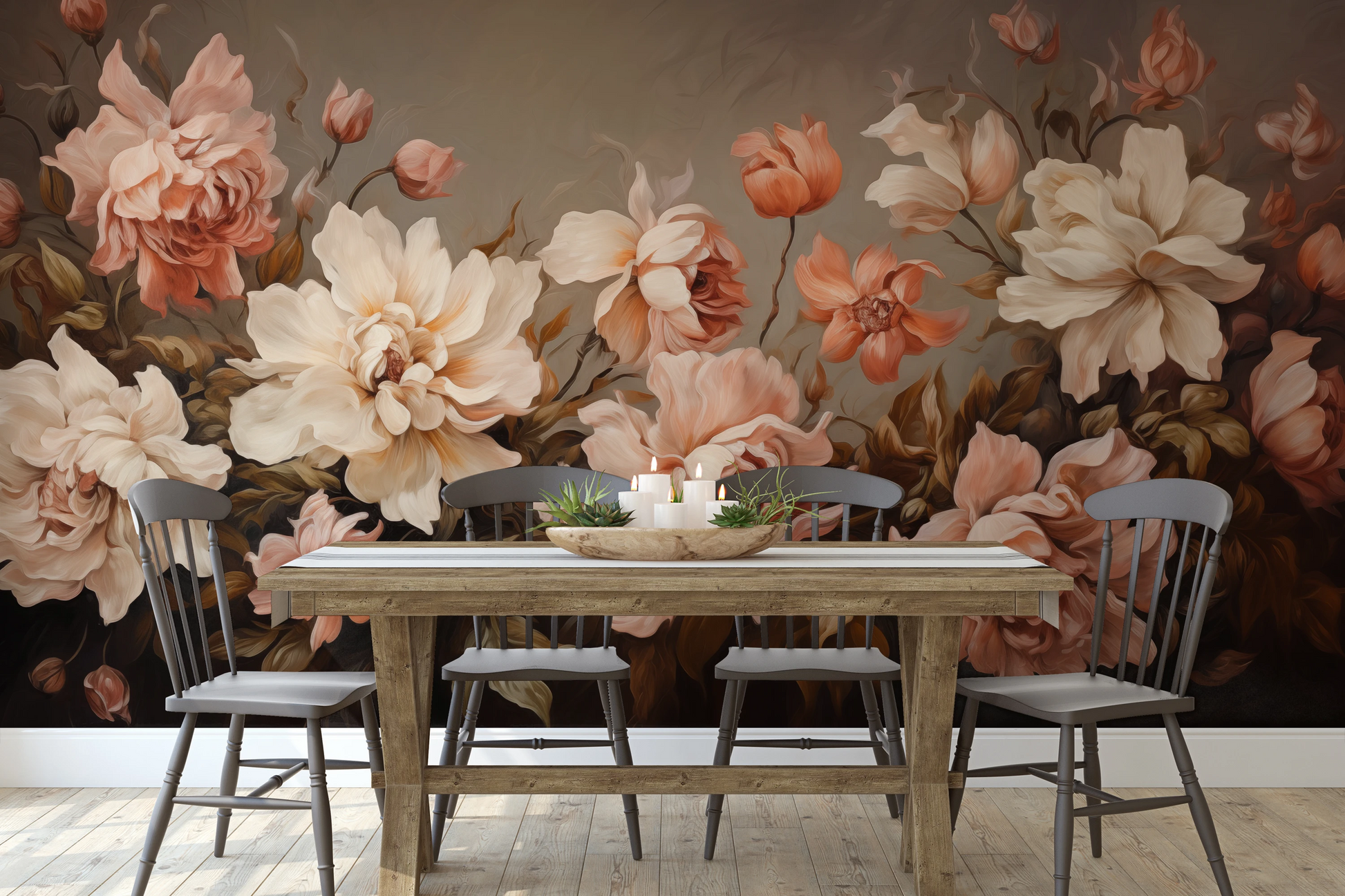 Fototapeta artystyczna o nazwie Autumn Rose Elegance pokazana w aranżacji wnętrza.