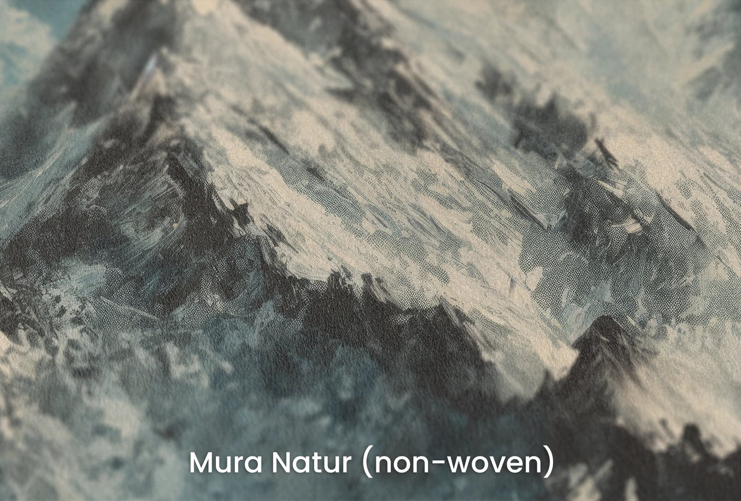 Zbliżenie na artystyczną fototapetę o nazwie Misty Mountain Mystery na podłożu Mura Natur (non-woven) - naturalne i ekologiczne podłoże.