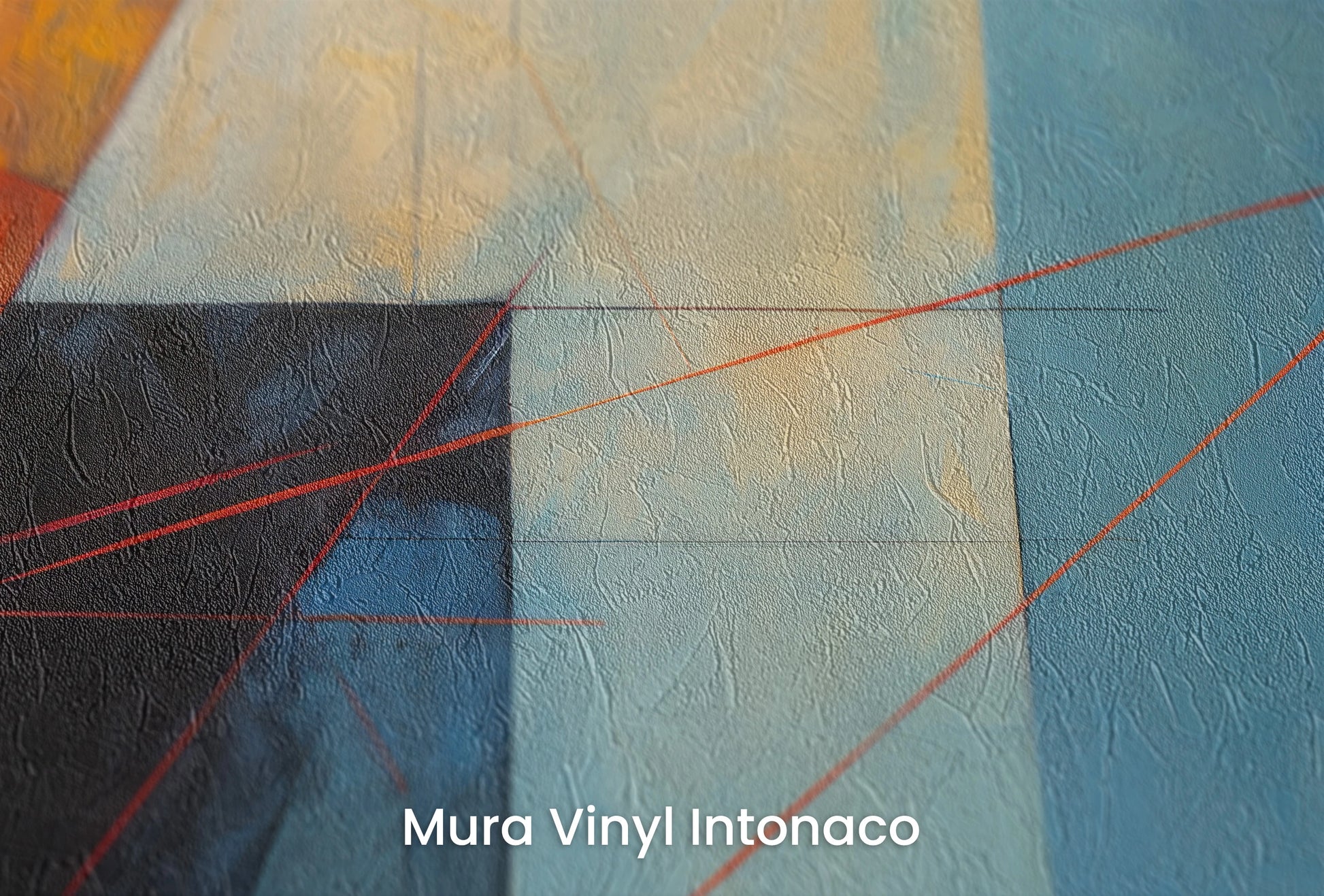 Zbliżenie na artystyczną fototapetę o nazwie Warm Glow na podłożu Mura Vinyl Intonaco - struktura tartego tynku.