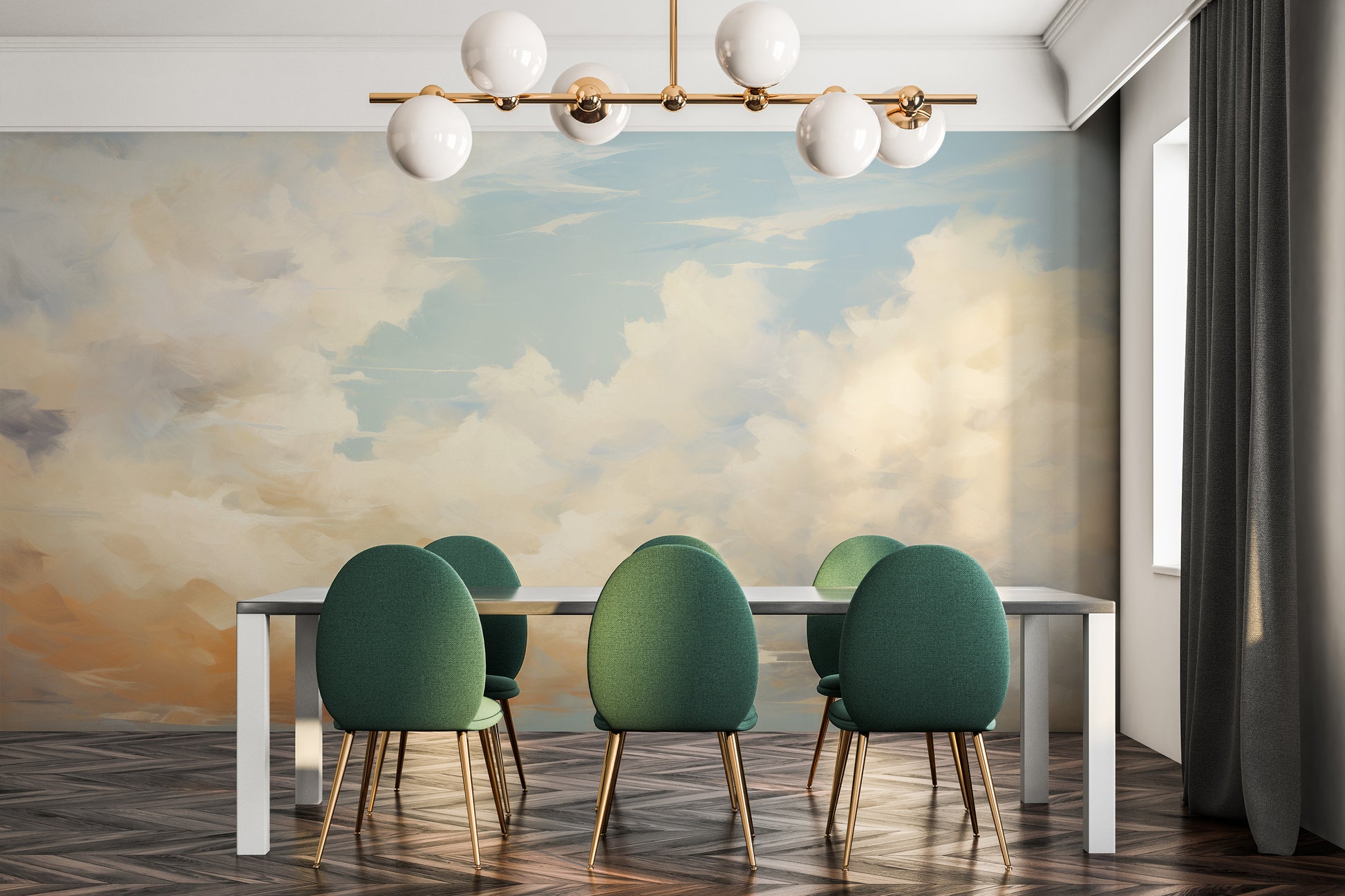 Fototapeta artystyczna o nazwie HEAVENLY GLOW ATELIER pokazana w aranżacji wnętrza.