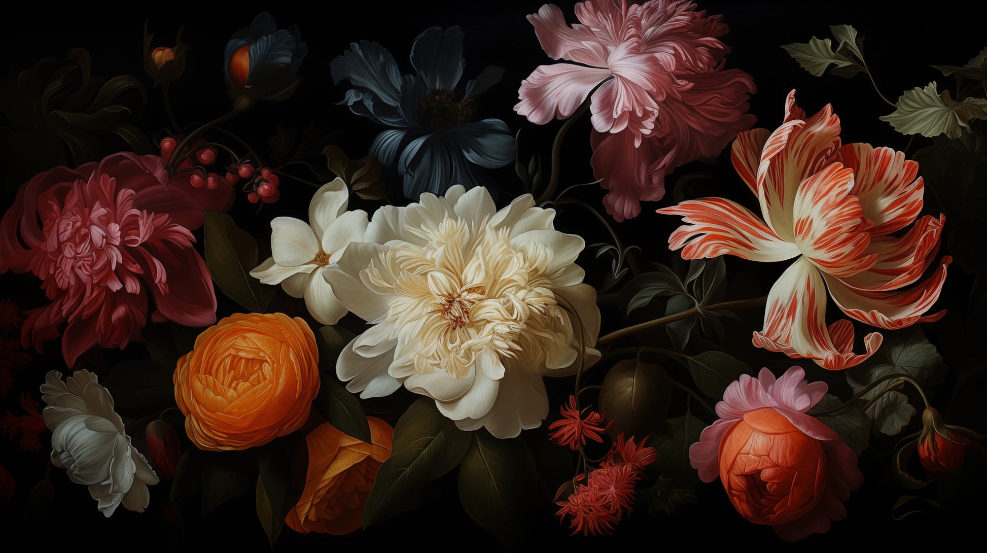 Prezentacja całego wzoru fototapety o nazwie Baroque Flower Scene