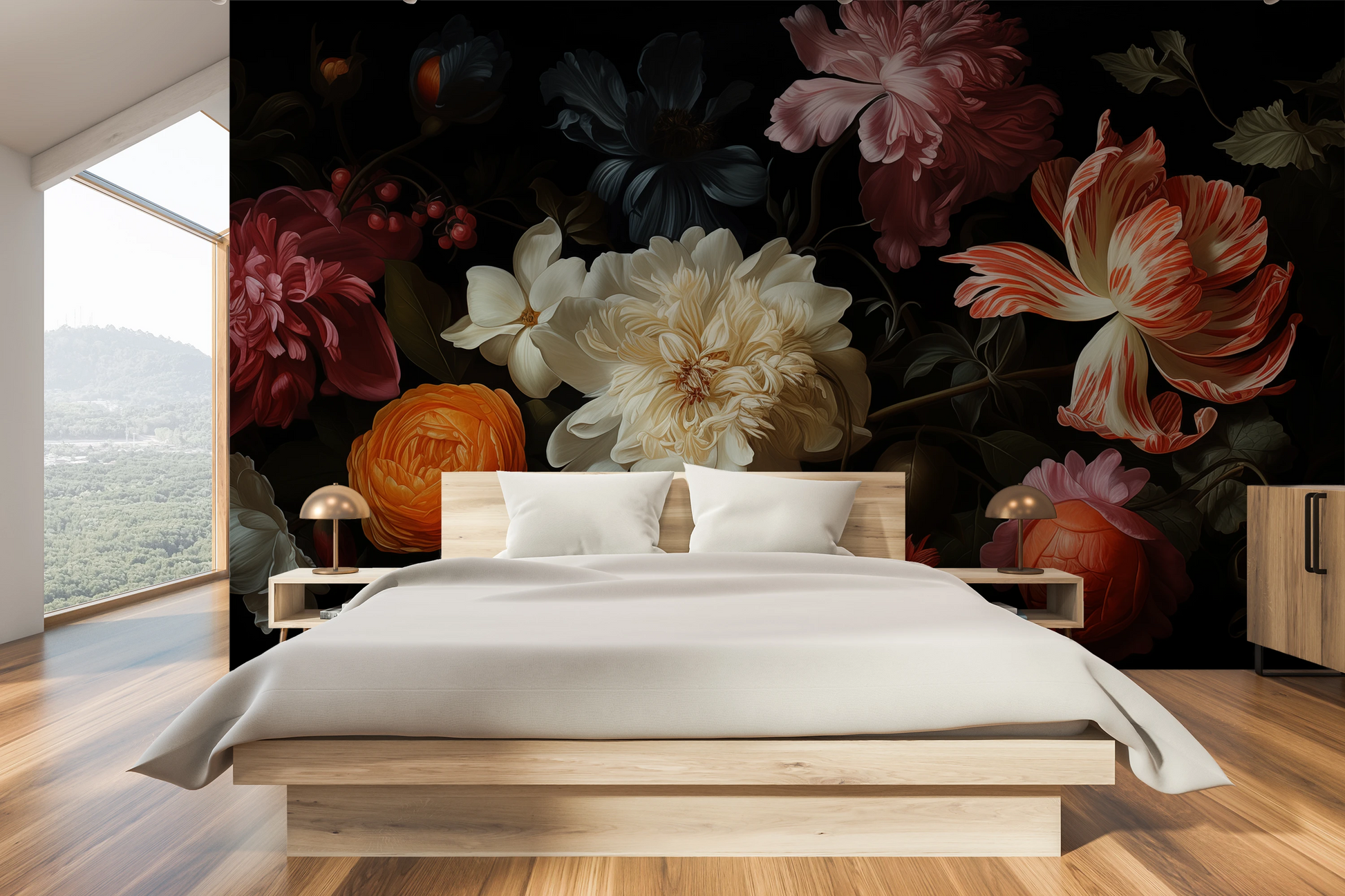 Fototapeta malowana o nazwie Baroque Flower Scene pokazana w aranżacji wnętrza.