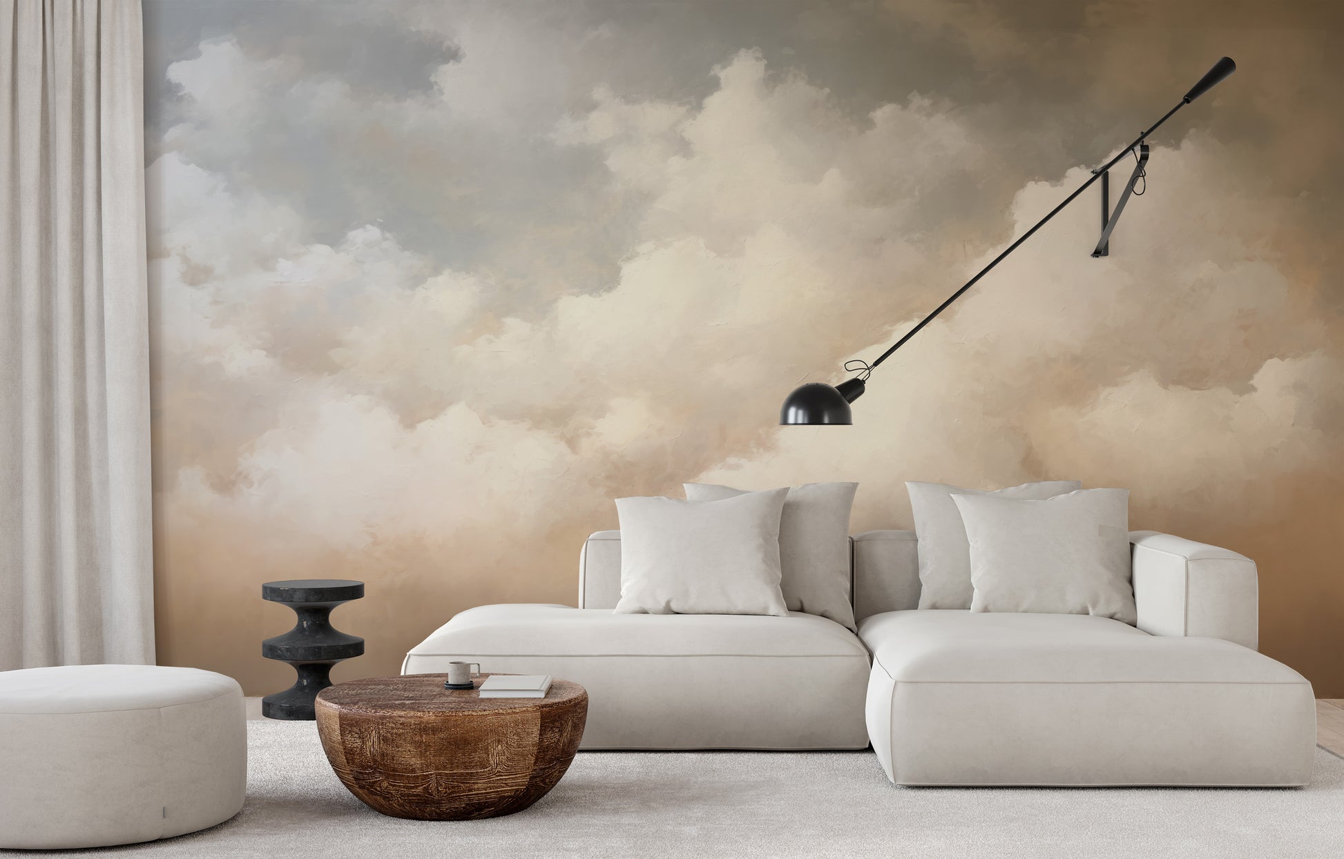 Fototapeta malowana o nazwie CLOUDS OF AMBER TWILIGHT pokazana w aranżacji wnętrza.