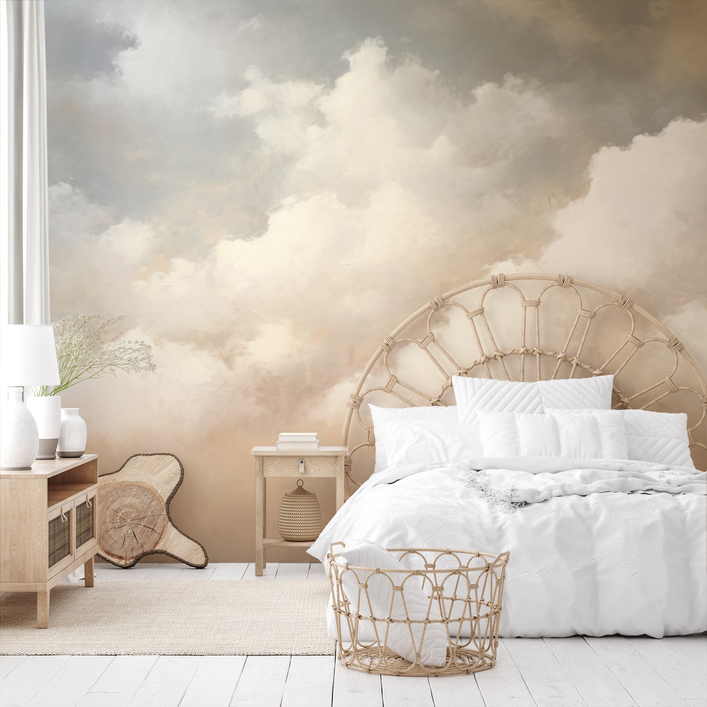 Wzór fototapety malowanej o nazwie CLOUDS OF AMBER TWILIGHT pokazanej w aranżacji wnętrza.