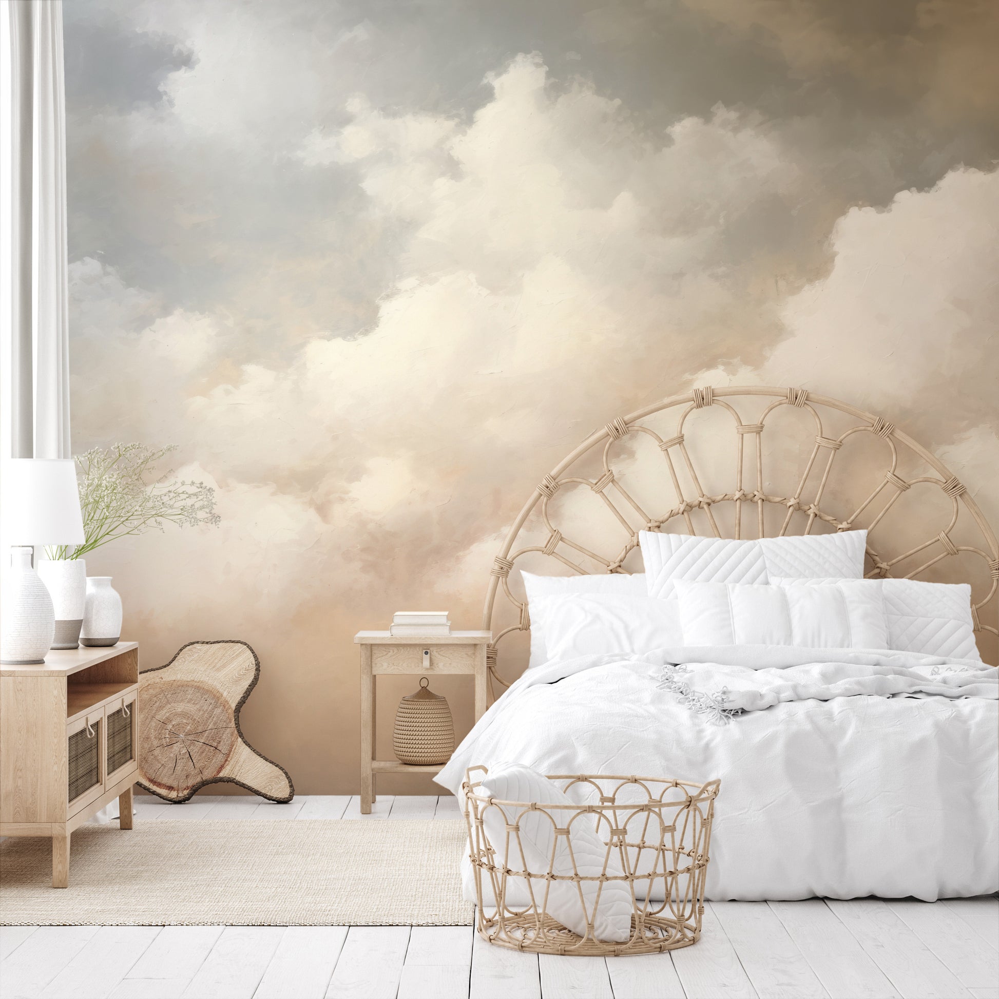 Wzór fototapety malowanej o nazwie CLOUDS OF AMBER TWILIGHT pokazanej w aranżacji wnętrza.