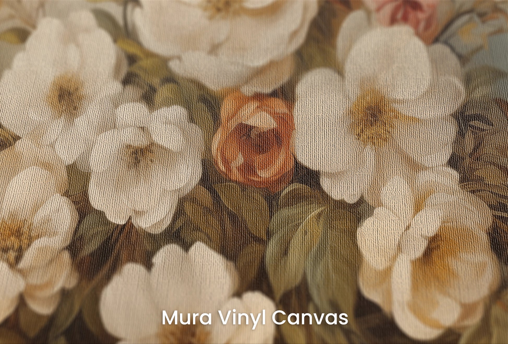 Zbliżenie na artystyczną fototapetę o nazwie Gentle Floral Haze na podłożu Mura Vinyl Canvas - faktura naturalnego płótna.