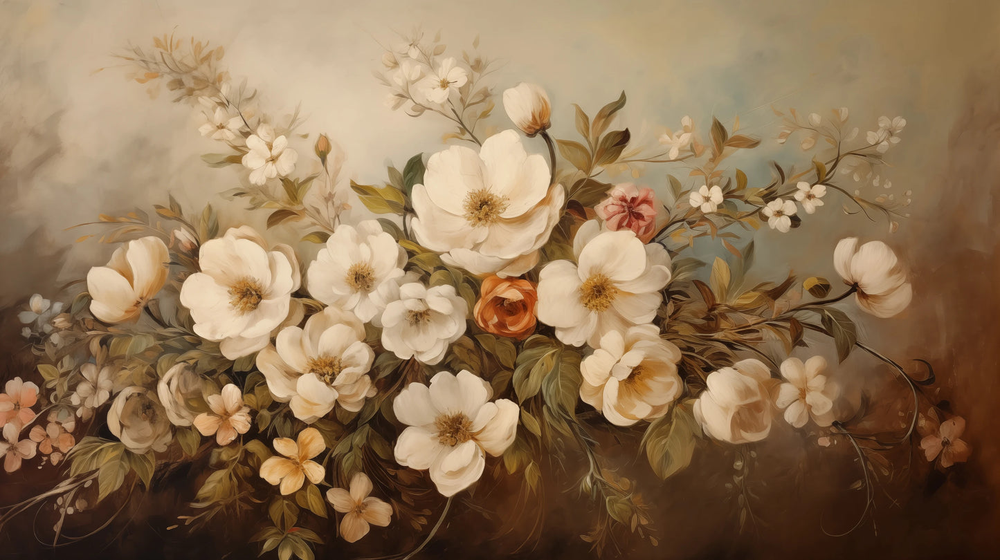 Prezentacja całego wzoru fototapety o nazwie Gentle Floral Haze