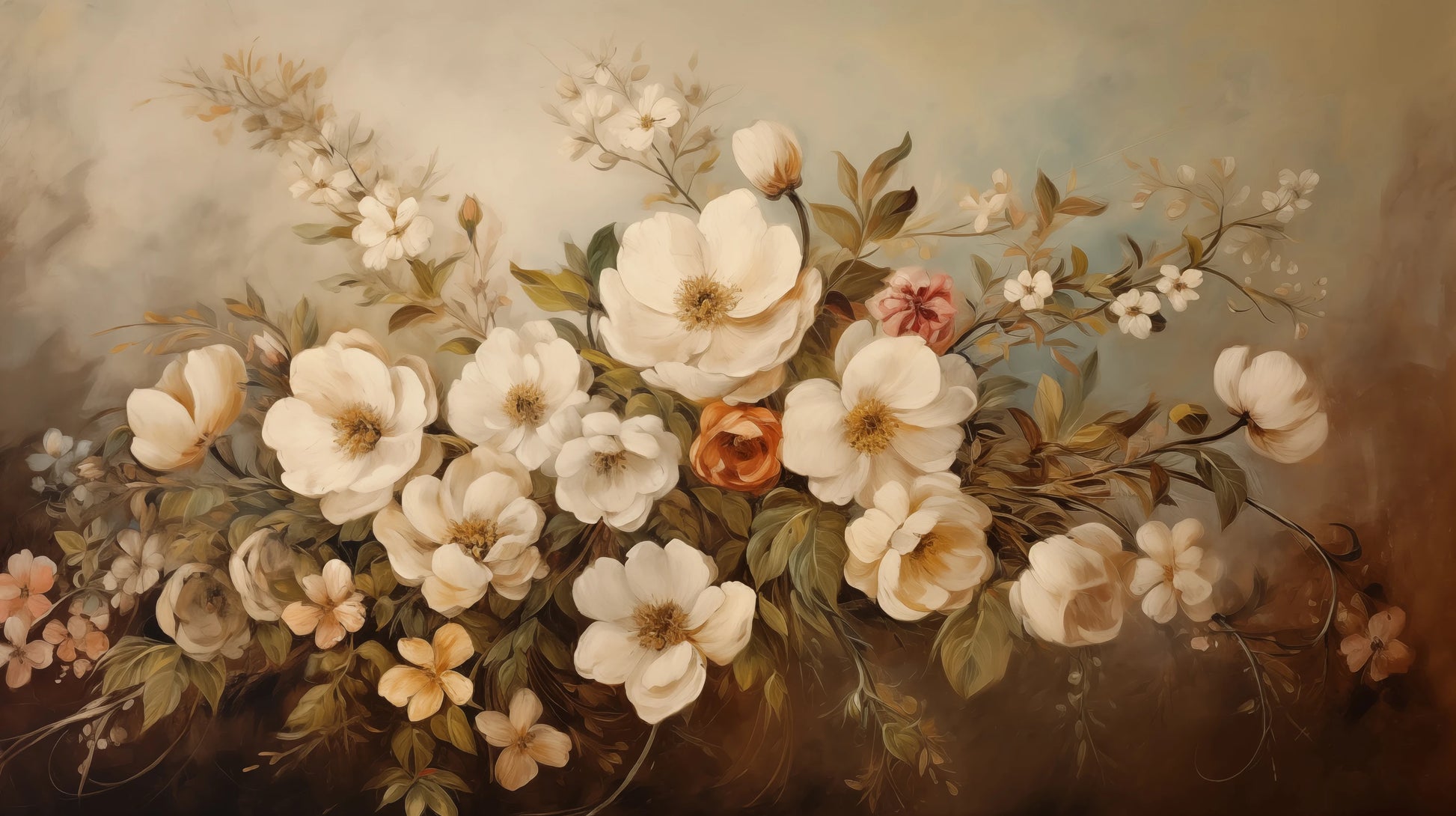 Prezentacja całego wzoru fototapety o nazwie Gentle Floral Haze