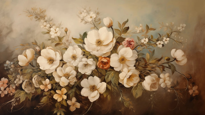 Prezentacja całego wzoru fototapety o nazwie Gentle Floral Haze