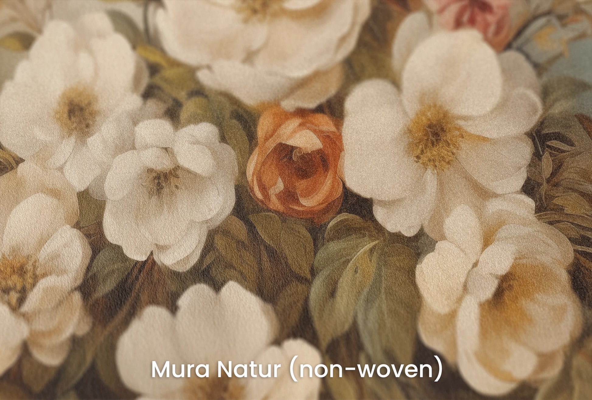 Zbliżenie na artystyczną fototapetę o nazwie Gentle Floral Haze na podłożu Mura Natur (non-woven) - naturalne i ekologiczne podłoże.