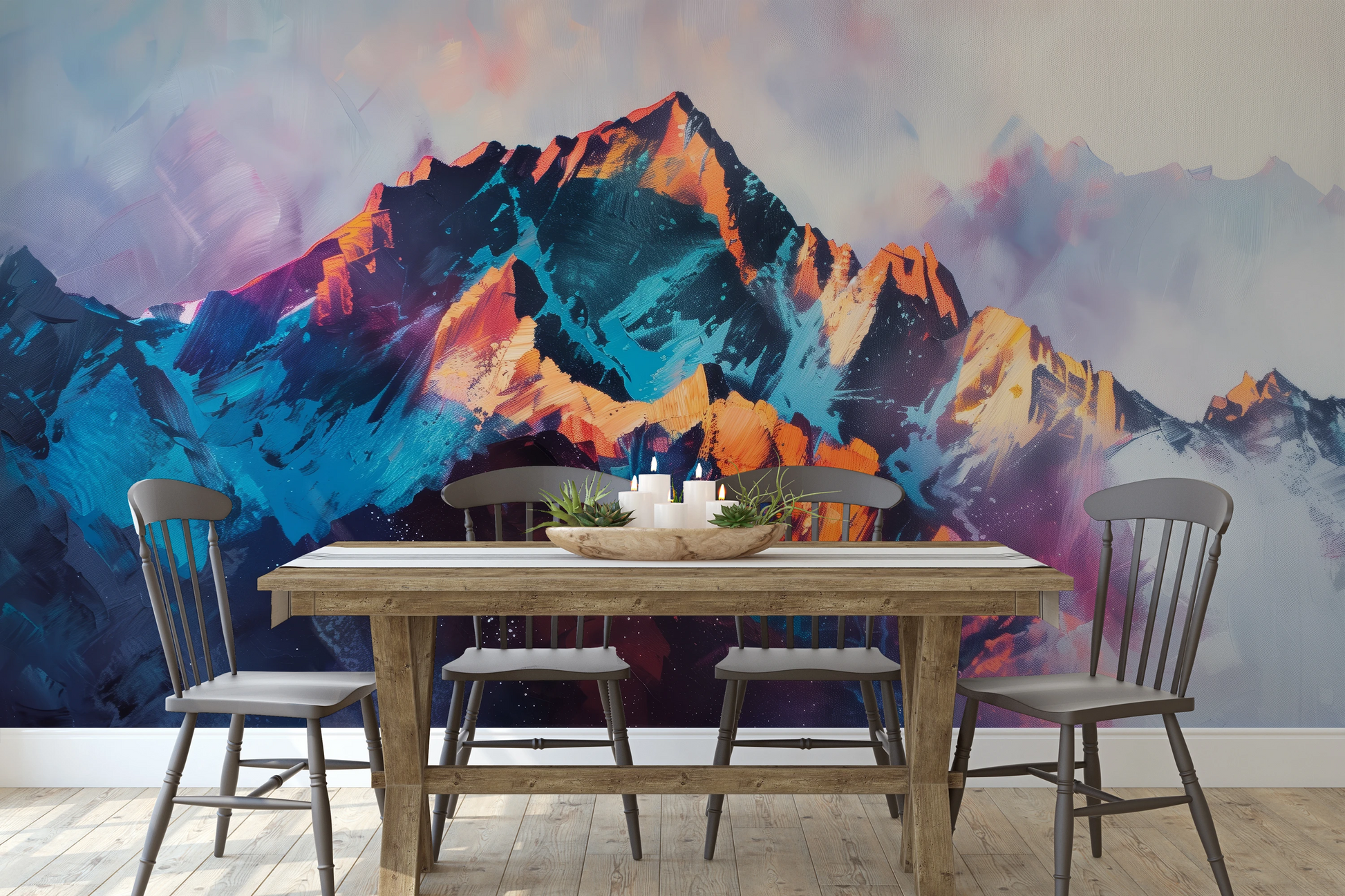 Fototapeta artystyczna o nazwie Vivid Summit pokazana w aranżacji wnętrza.