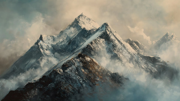 Sommets Gelés - Papier Peint de Montagne - Panorama Majestueux de Sommets Enneigés dans les Nuages