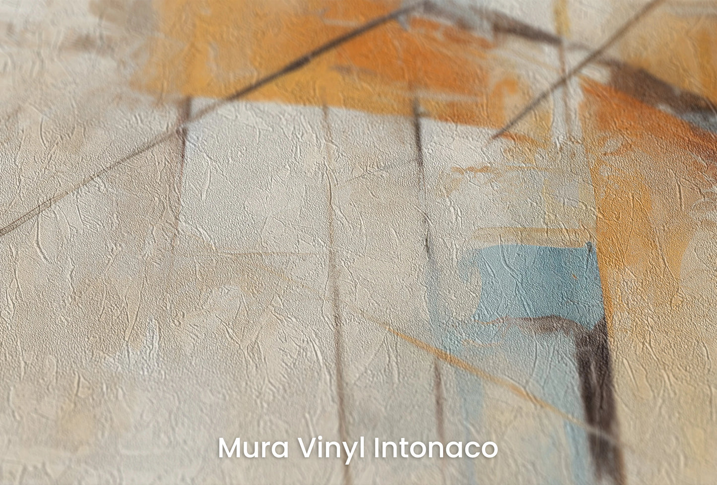 Zbliżenie na artystyczną fototapetę o nazwie Citrus Linearity na podłożu Mura Vinyl Intonaco - struktura tartego tynku.