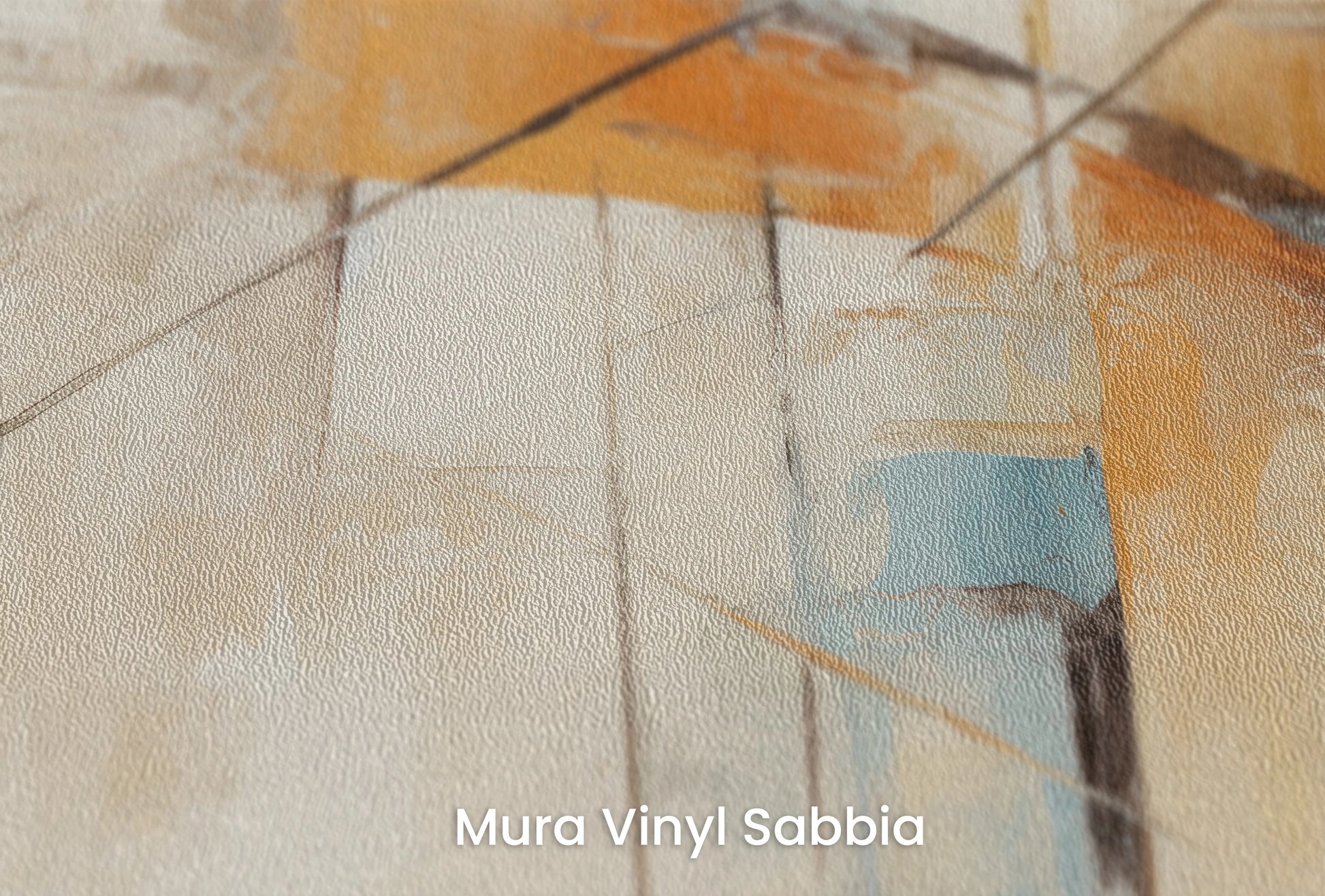 Zbliżenie na artystyczną fototapetę o nazwie Citrus Linearity na podłożu Mura Vinyl Sabbia struktura grubego ziarna piasku.
