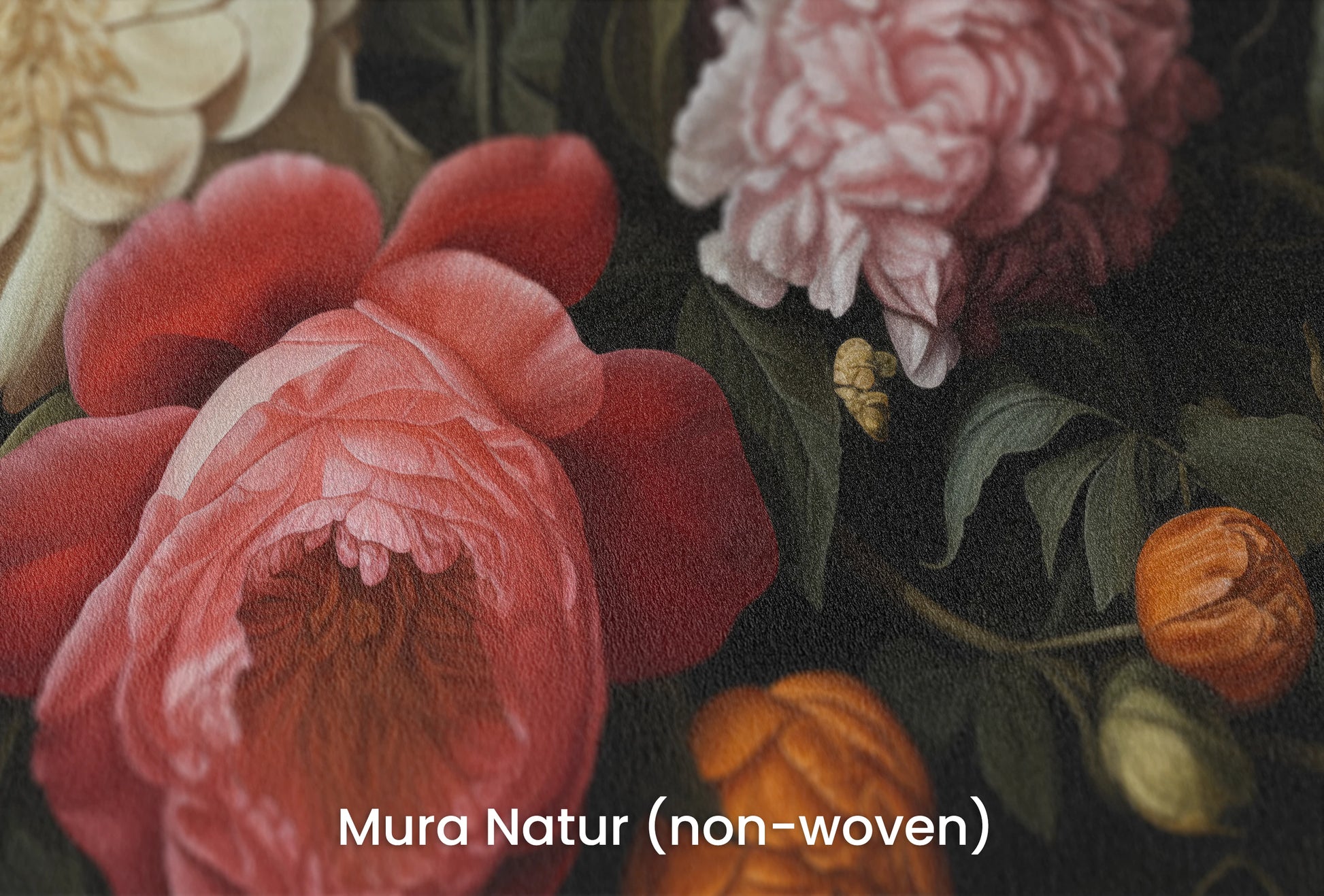 Zbliżenie na artystyczną fototapetę o nazwie Dutch Floral Classic na podłożu Mura Natur (non-woven) - naturalne i ekologiczne podłoże.