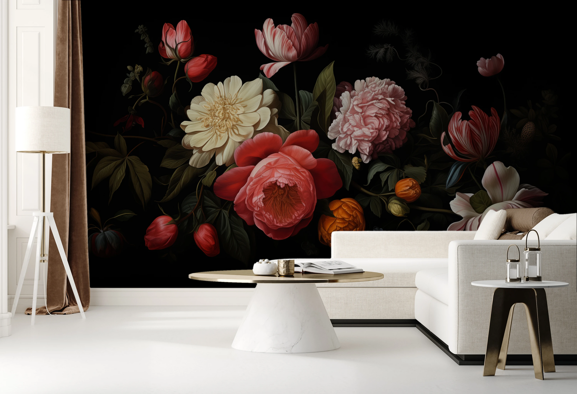 Wzór fototapety o nazwie Dutch Floral Classic pokazanej w kontekście pomieszczenia.