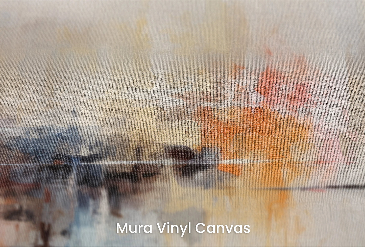 Zbliżenie na artystyczną fototapetę o nazwie Sunset Reflection na podłożu Mura Vinyl Canvas - faktura naturalnego płótna.