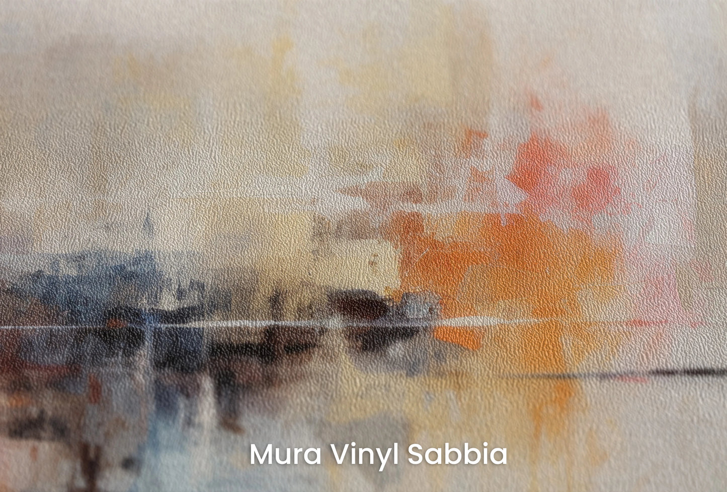 Zbliżenie na artystyczną fototapetę o nazwie Sunset Reflection na podłożu Mura Vinyl Sabbia struktura grubego ziarna piasku.