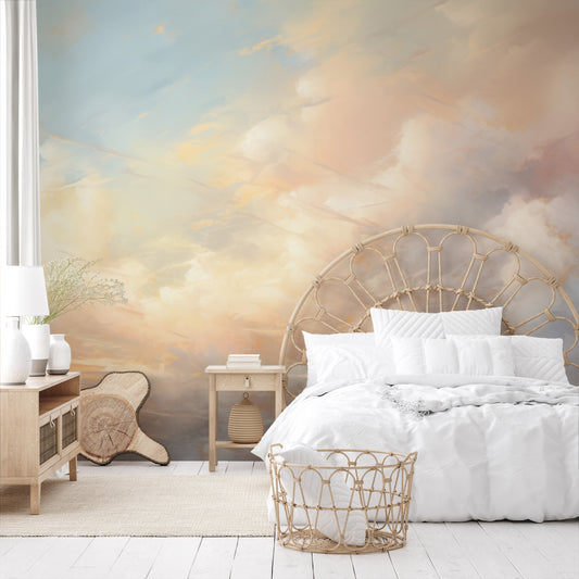 Wzór fototapety artystycznej o nazwie DREAMS OF AURORA SKY pokazanej w aranżacji wnętrza.