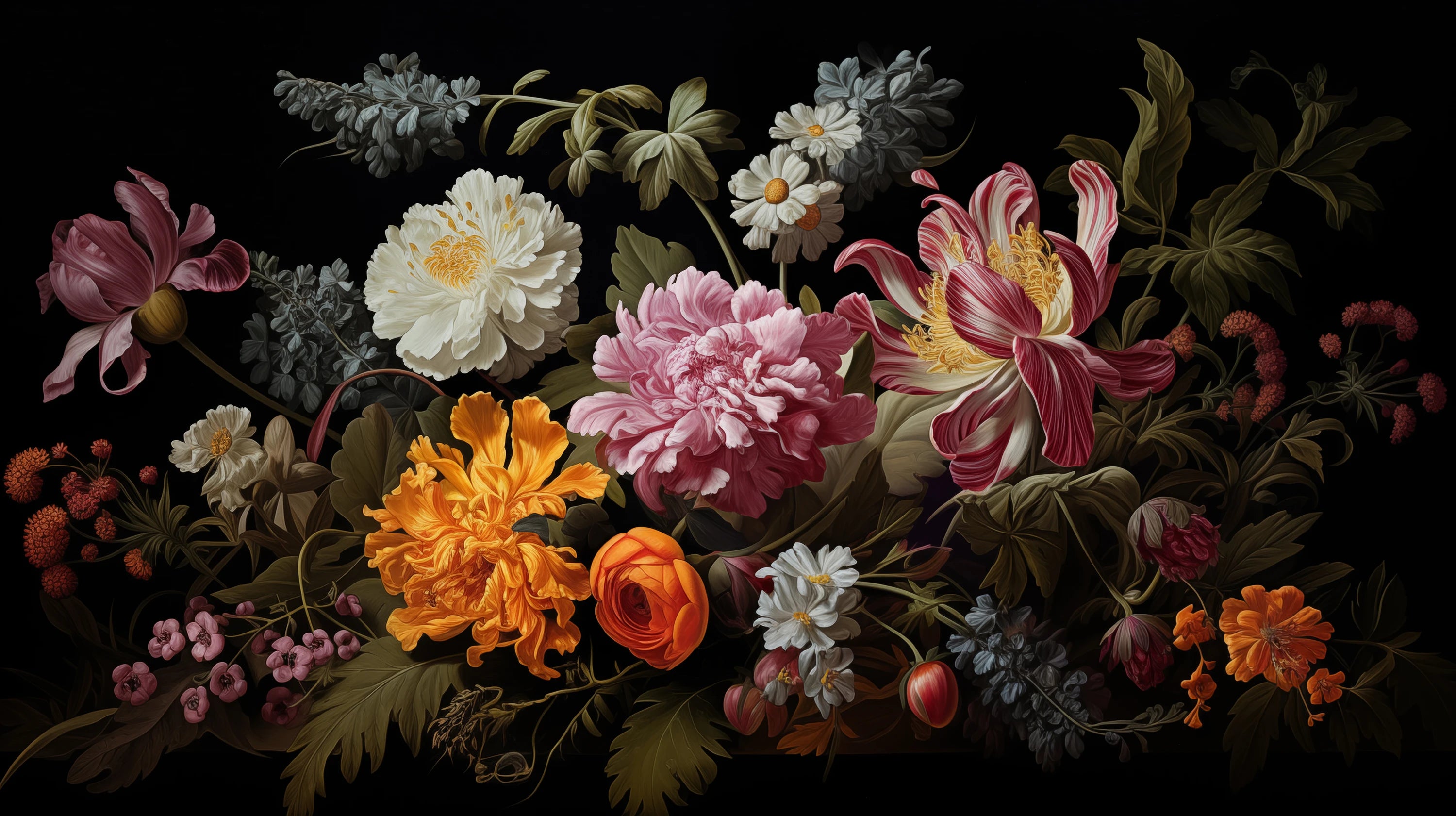 Podgląd wzoru: Prezentacja całego wzoru fototapety o nazwie Golden Age Flowers