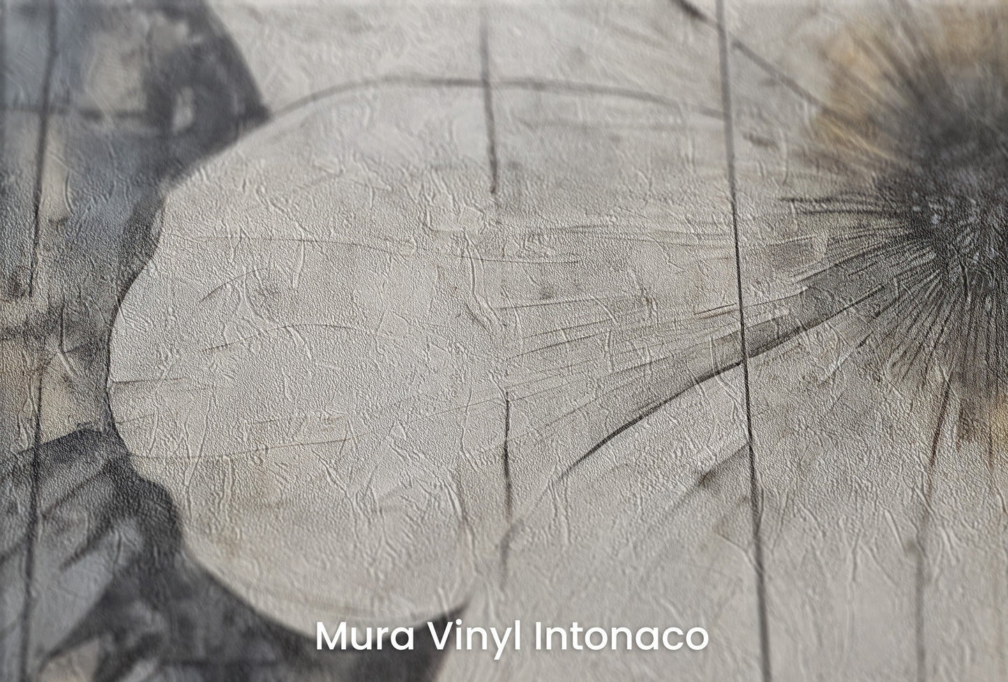 Zbliżenie na artystyczną fototapetę o nazwie INDUSTRIAL BLOOM na podłożu Mura Vinyl Intonaco - struktura tartego tynku.