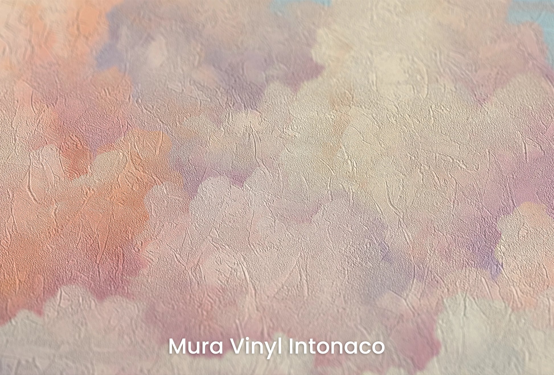 Zbliżenie na artystyczną fototapetę o nazwie Cotton Candy Skies na podłożu Mura Vinyl Intonaco - struktura tartego tynku.