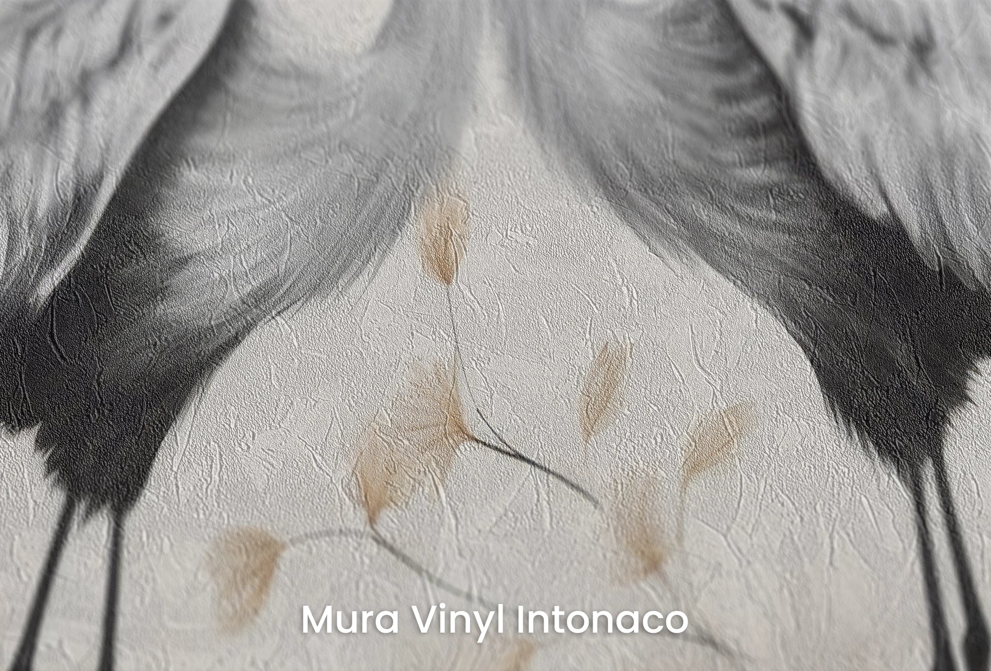 Zbliżenie na artystyczną fototapetę o nazwie Harmonious Whisper na podłożu Mura Vinyl Intonaco - struktura tartego tynku.