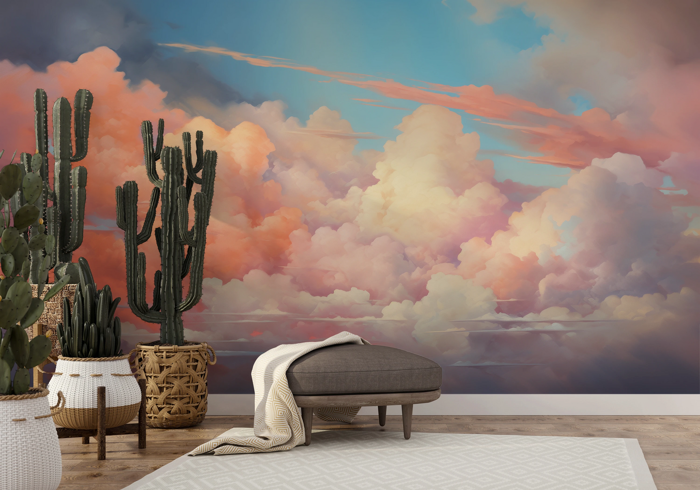 Wzór fototapety o nazwie Cotton Candy Skies pokazanej w kontekście pomieszczenia.