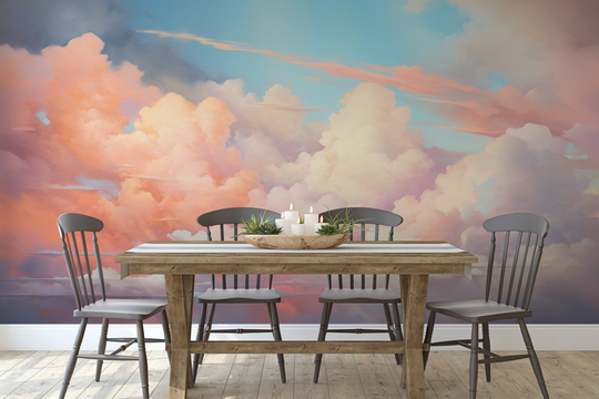 Wzór fototapety artystycznej o nazwie Cotton Candy Skies pokazanej w aranżacji wnętrza.