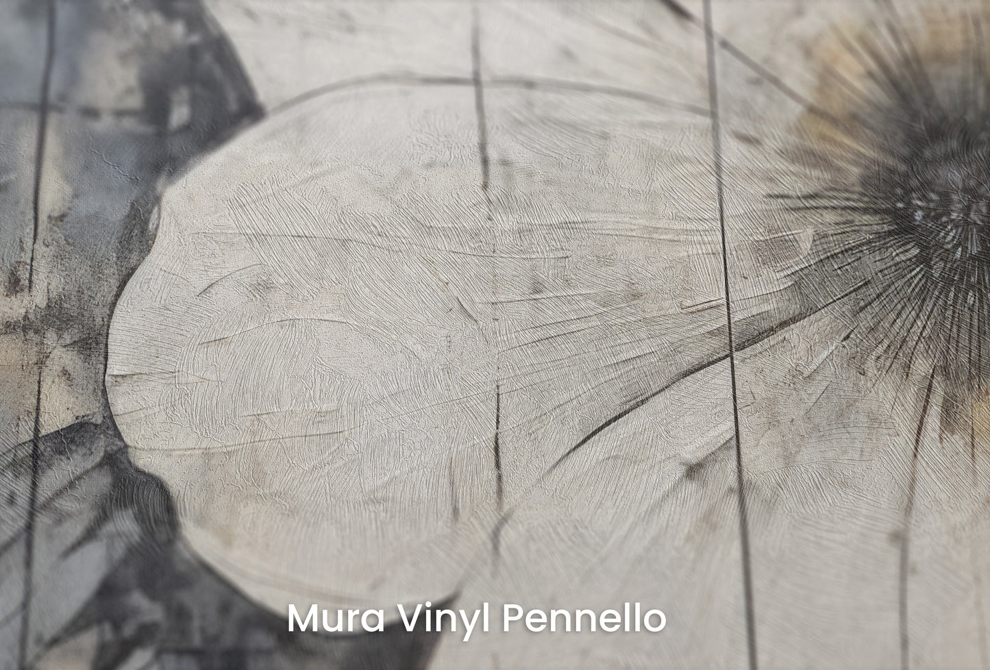 Zbliżenie na artystyczną fototapetę o nazwie INDUSTRIAL BLOOM na podłożu Mura Vinyl Pennello - faktura pociągnięć pędzla malarskiego.