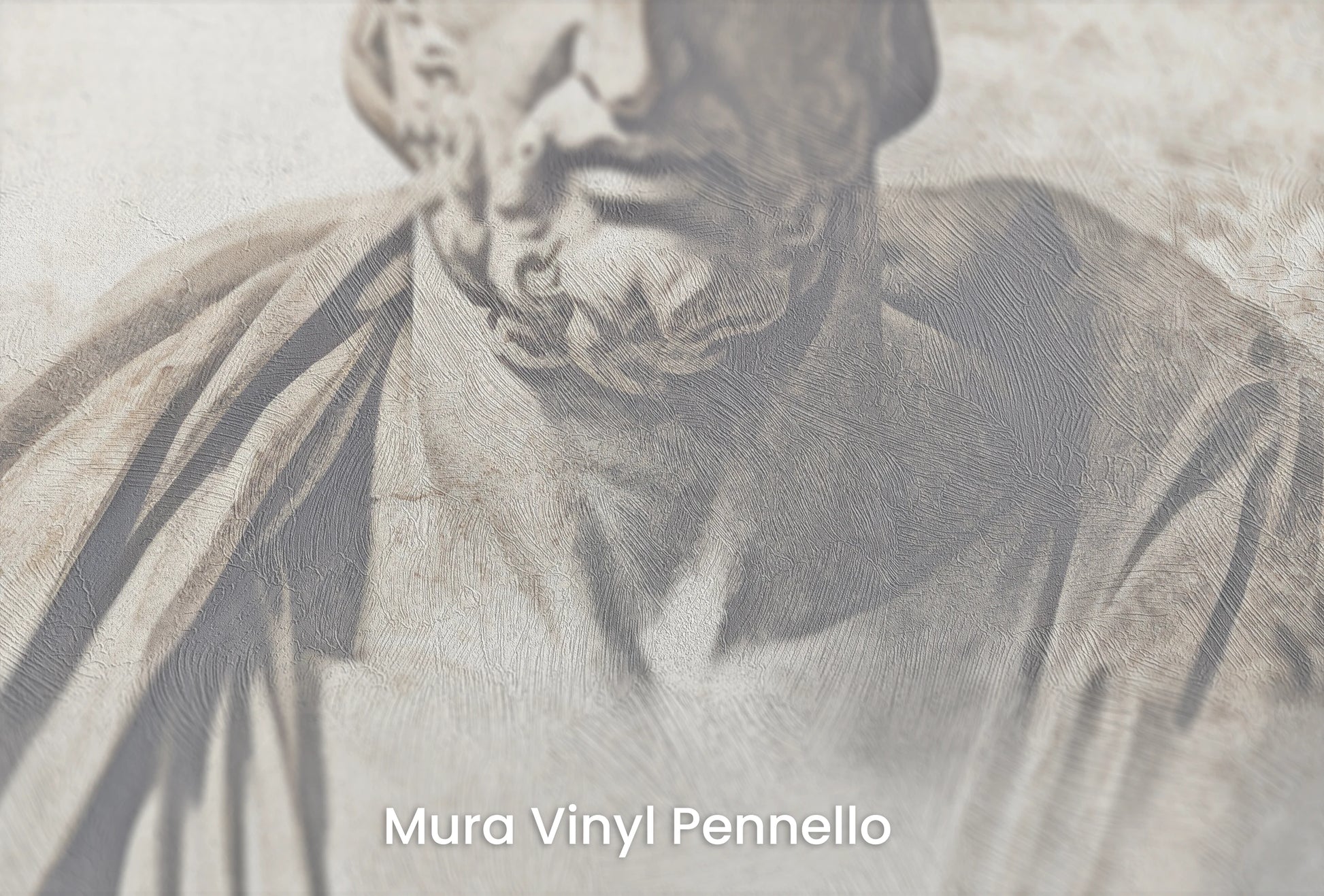 Zbliżenie na artystyczną fototapetę o nazwie Thoughtful Heraclitus na podłożu Mura Vinyl Pennello - faktura pociągnięć pędzla malarskiego.