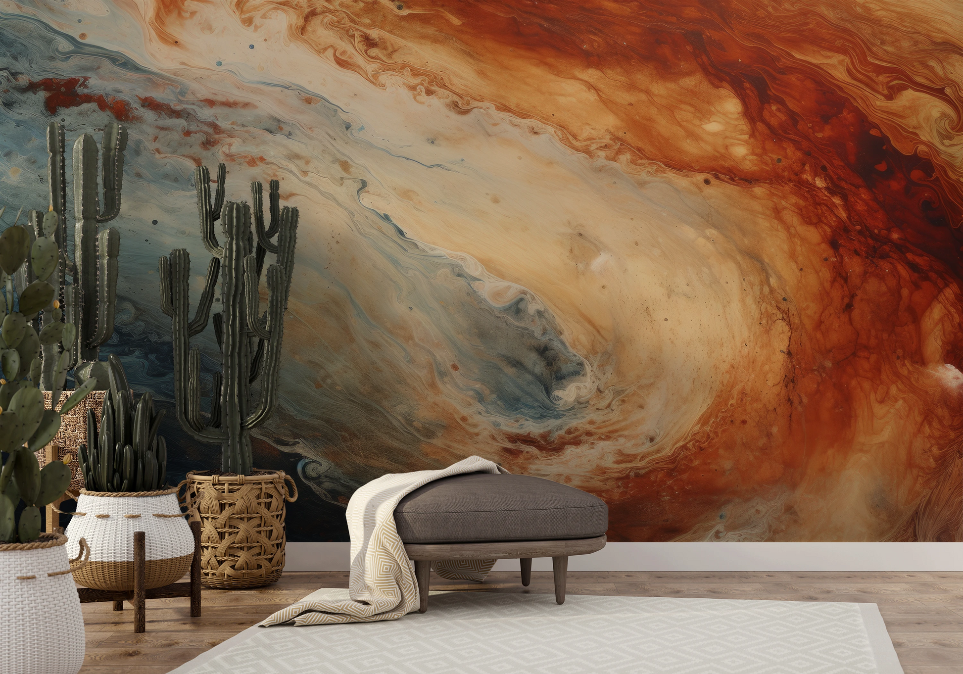 Fototapeta artystyczna o nazwie Jupiter's Storm #2 pokazana w aranżacji wnętrza.