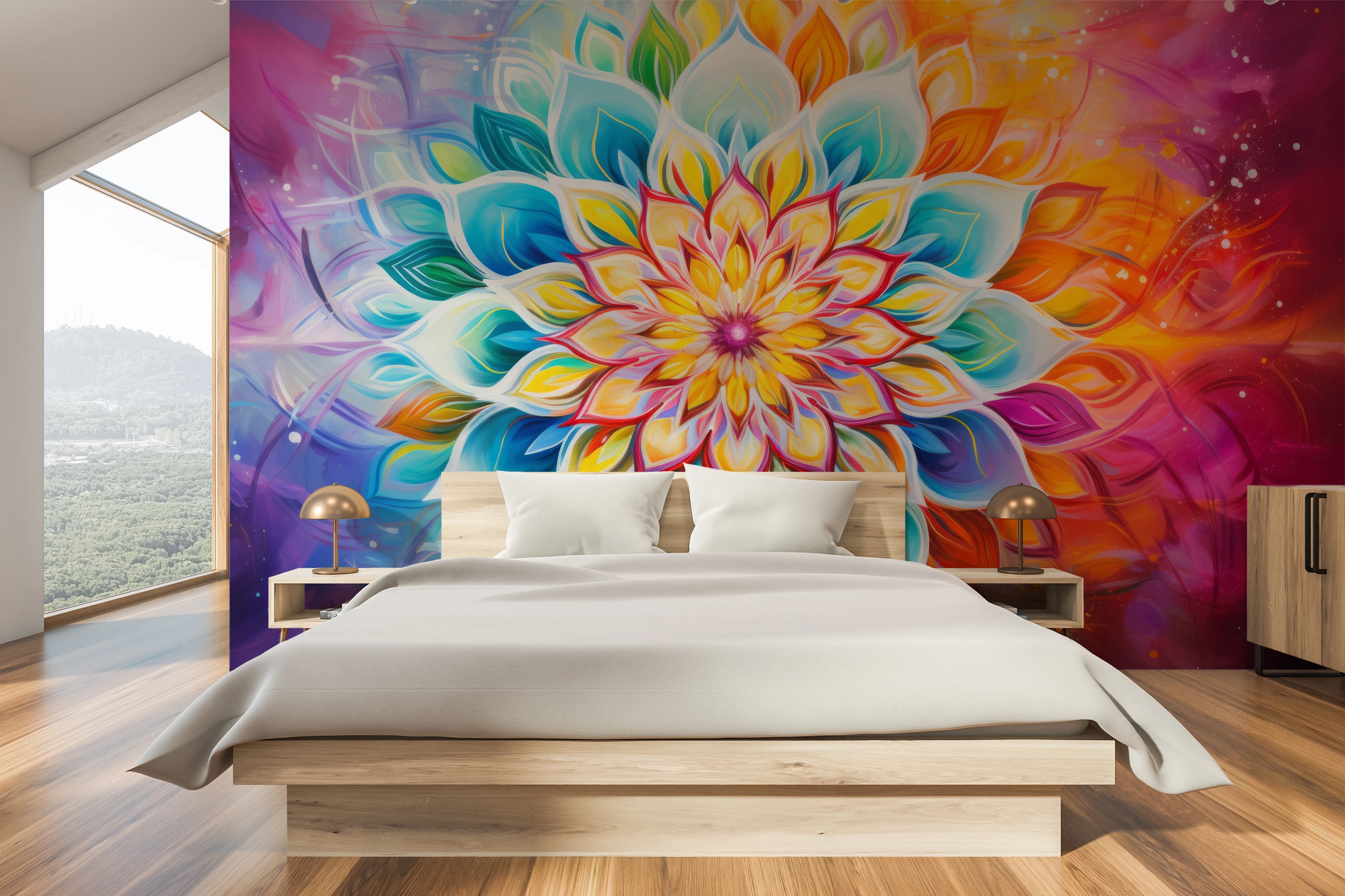 Fototapeta malowana o nazwie Vibrant Lotus pokazana w aranżacji wnętrza.
