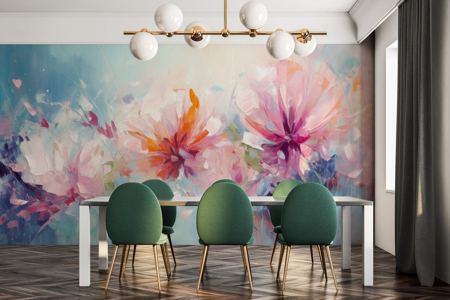 Fototapeta malowana o nazwie Blushing Floral Delicacy pokazana w aranżacji wnętrza.