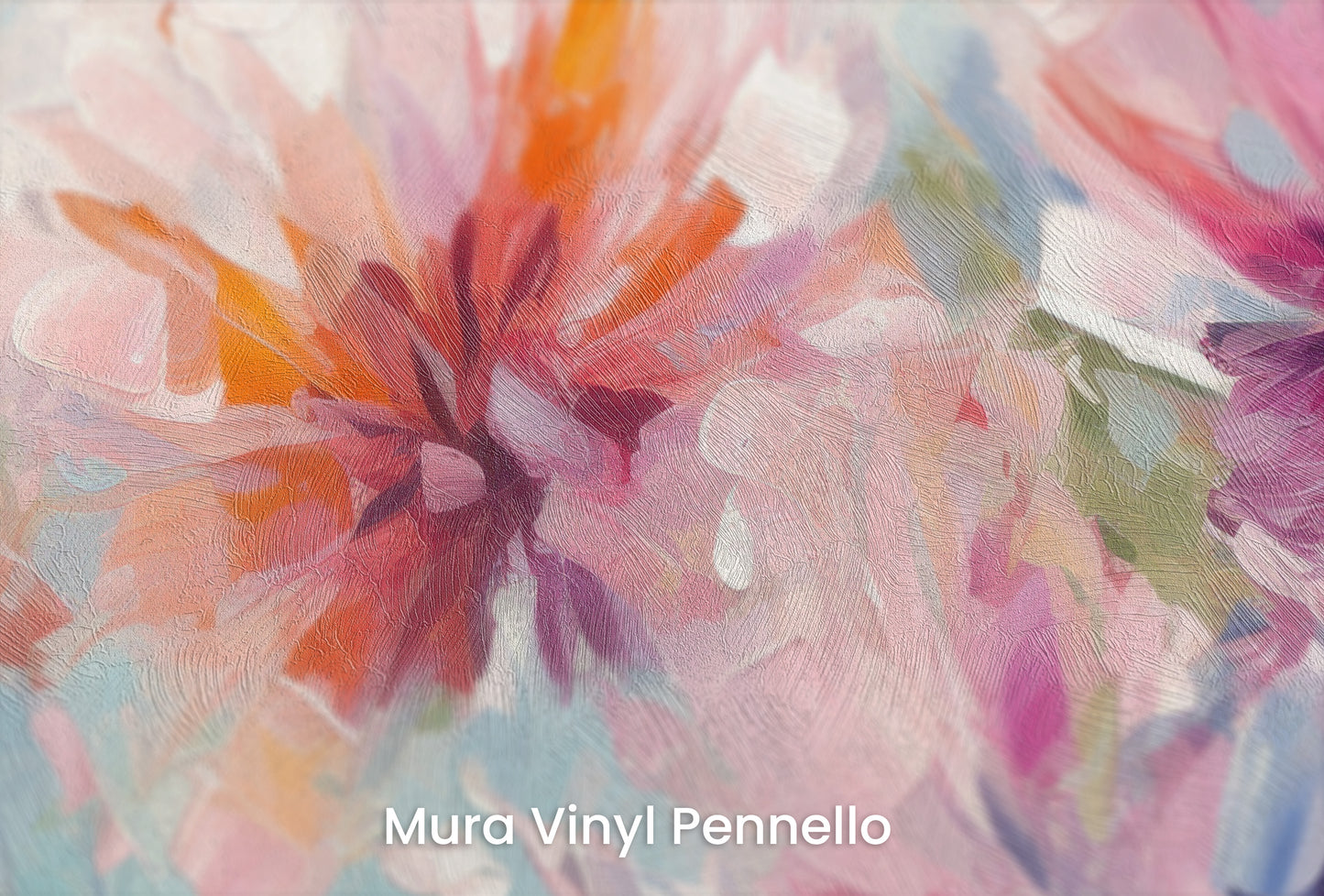 Zbliżenie na artystyczną fototapetę o nazwie Blushing Floral Delicacy na podłożu Mura Vinyl Pennello - faktura pociągnięć pędzla malarskiego.