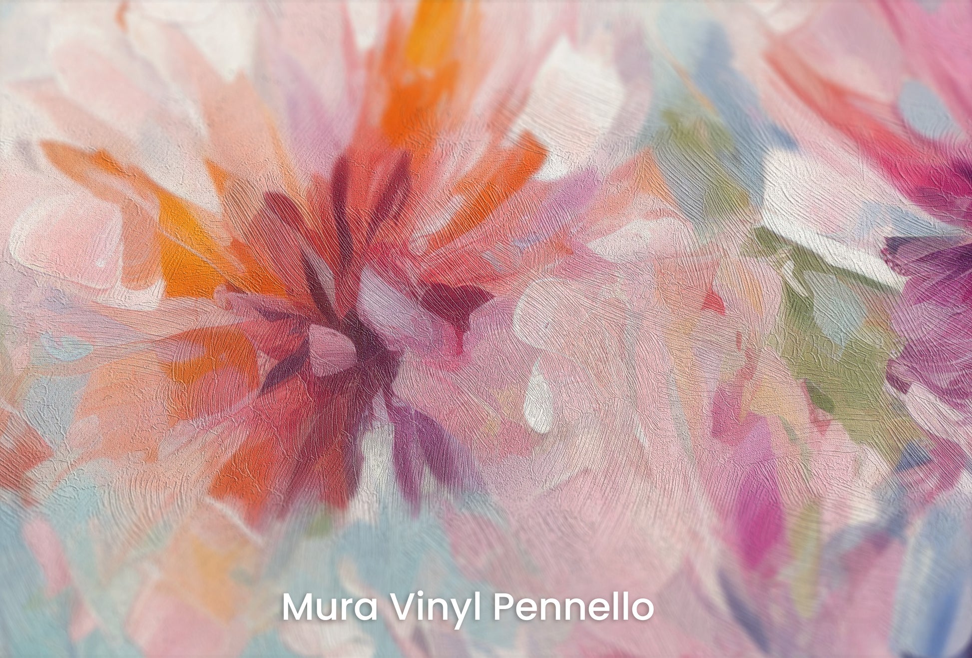 Zbliżenie na artystyczną fototapetę o nazwie Blushing Floral Delicacy na podłożu Mura Vinyl Pennello - faktura pociągnięć pędzla malarskiego.