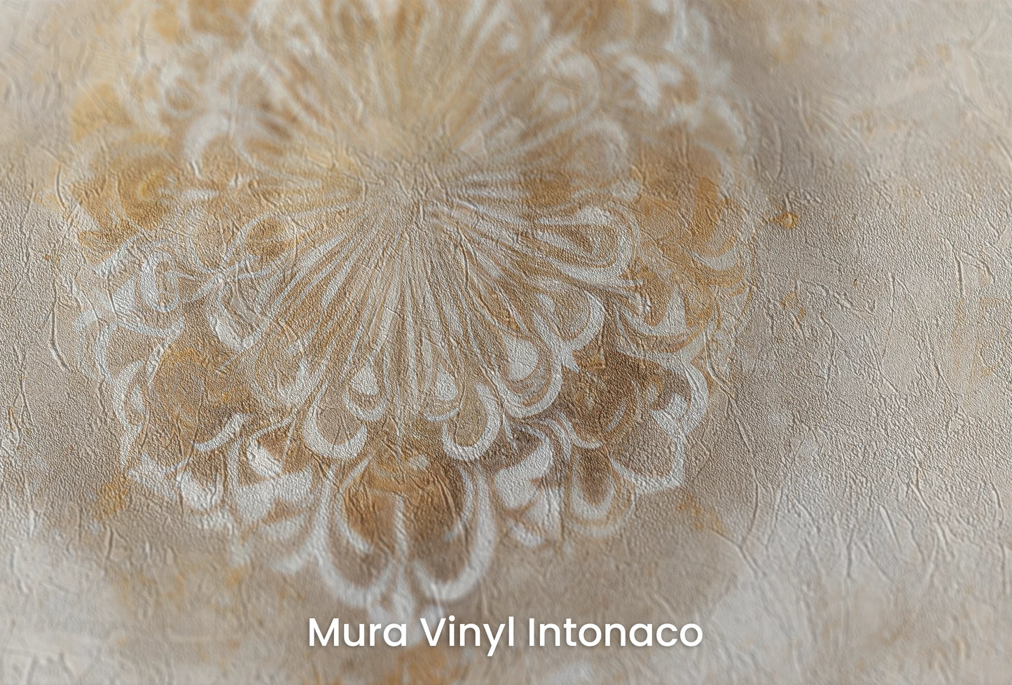 Zbliżenie na artystyczną fototapetę o nazwie Celestial Elegance na podłożu Mura Vinyl Intonaco - struktura tartego tynku.