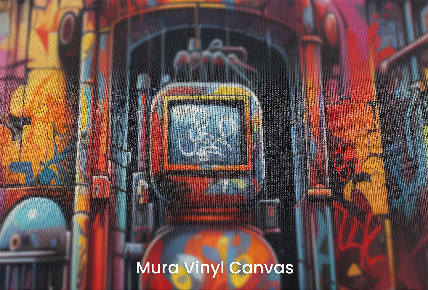Zbliżenie na artystyczną fototapetę o nazwie Retro Game Corner na podłożu Mura Vinyl Canvas - faktura naturalnego płótna.