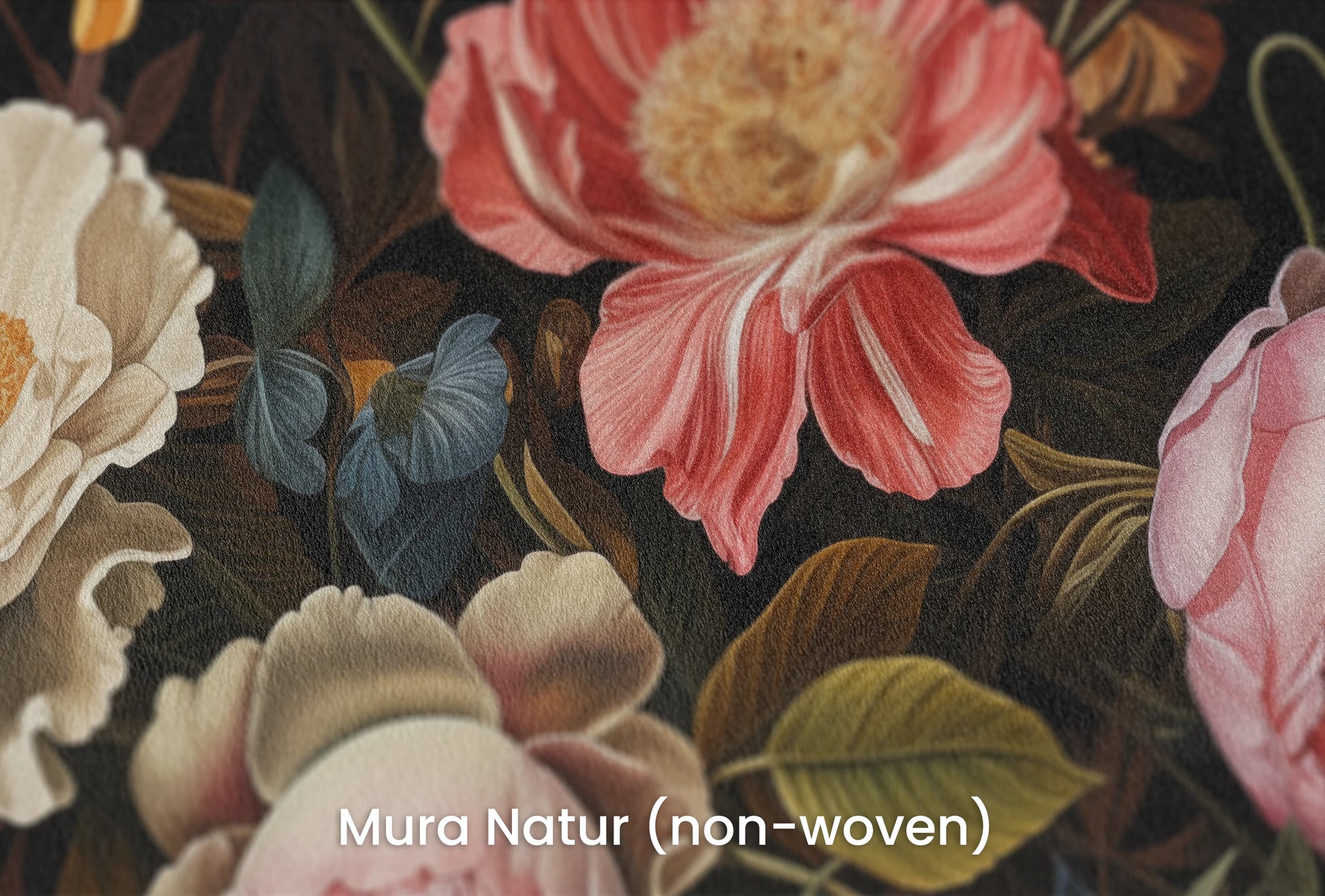 Zbliżenie na artystyczną fototapetę o nazwie Baroque Floral Richness na podłożu Mura Natur (non-woven) - naturalne i ekologiczne podłoże.