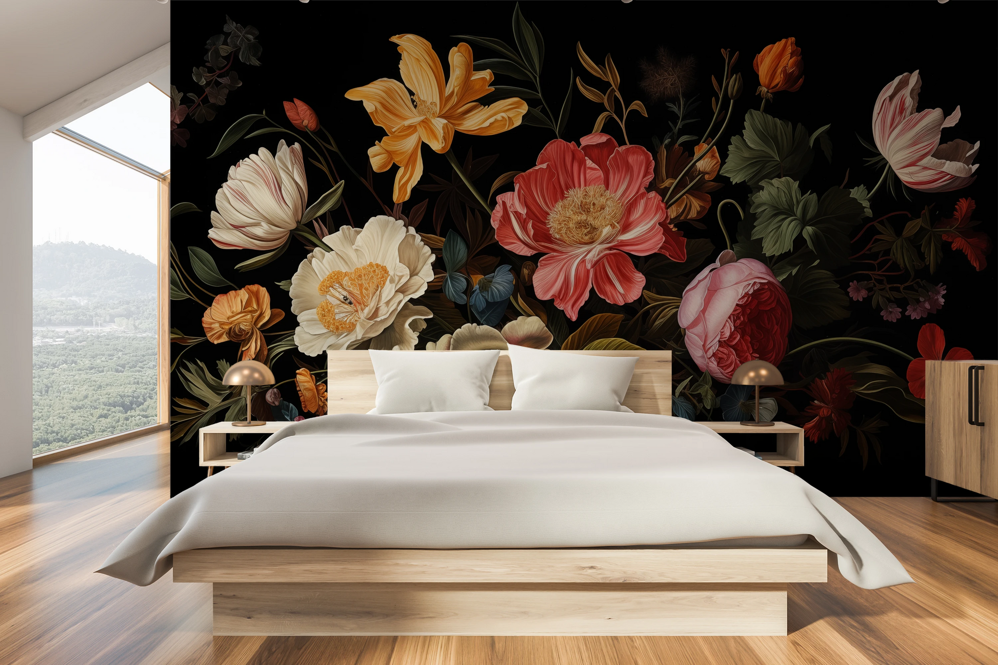 Wzór fototapety o nazwie Baroque Floral Richness pokazanej w kontekście pomieszczenia.