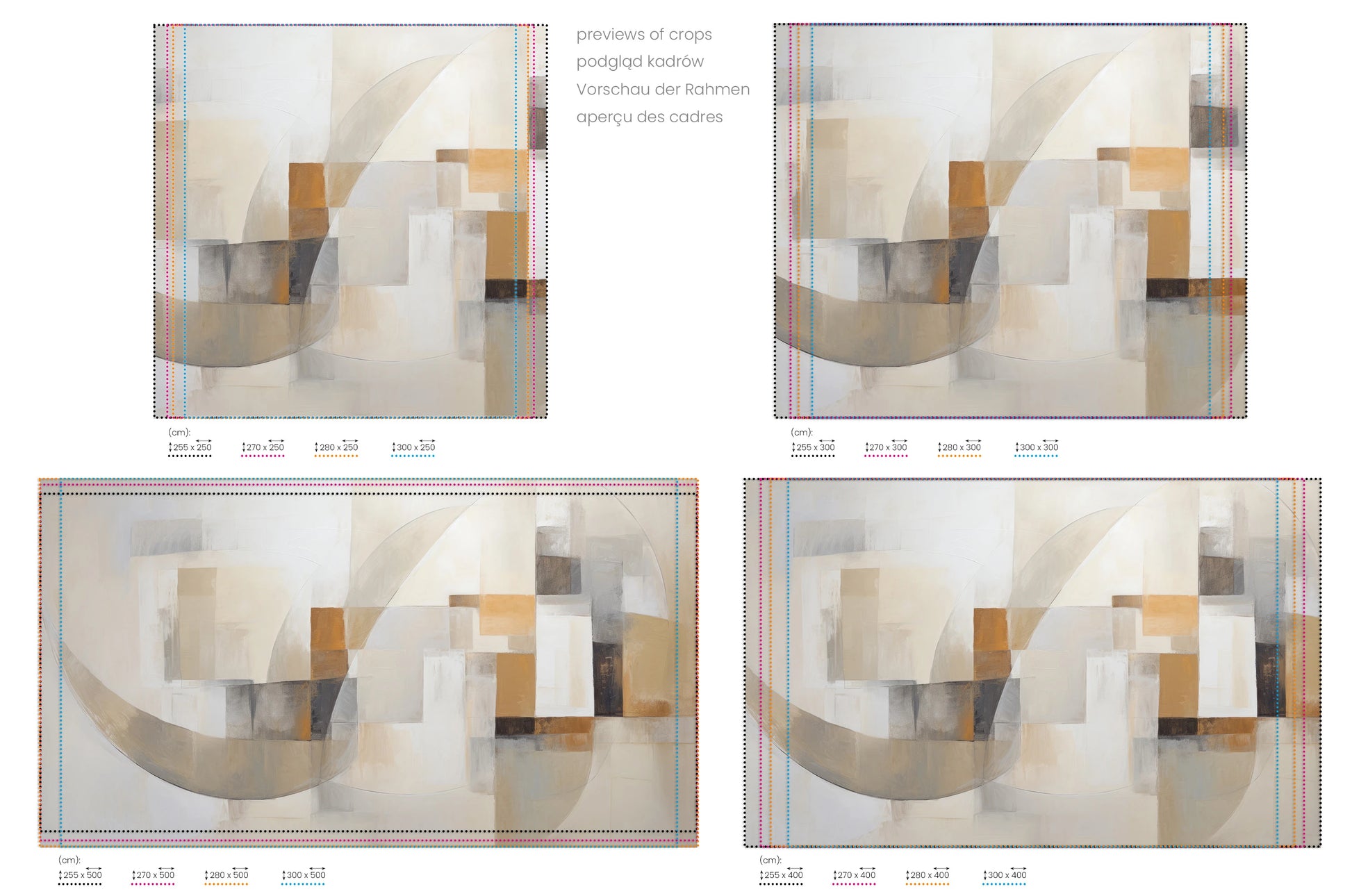 Na obrazie znajduje się prezentacja przykładowych rozmiarów fototapety o nazwie Abstract Harmony #2. Rozmiar fototapety jest dowolny.