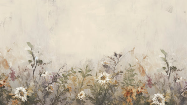 Fleurs Sauvages Fanées - papier peint de fleurs sauvages dans des beiges et crèmes atténués