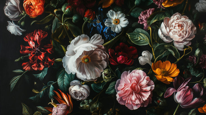 Prezentacja całego wzoru fototapety o nazwie Midnight Floral Drama