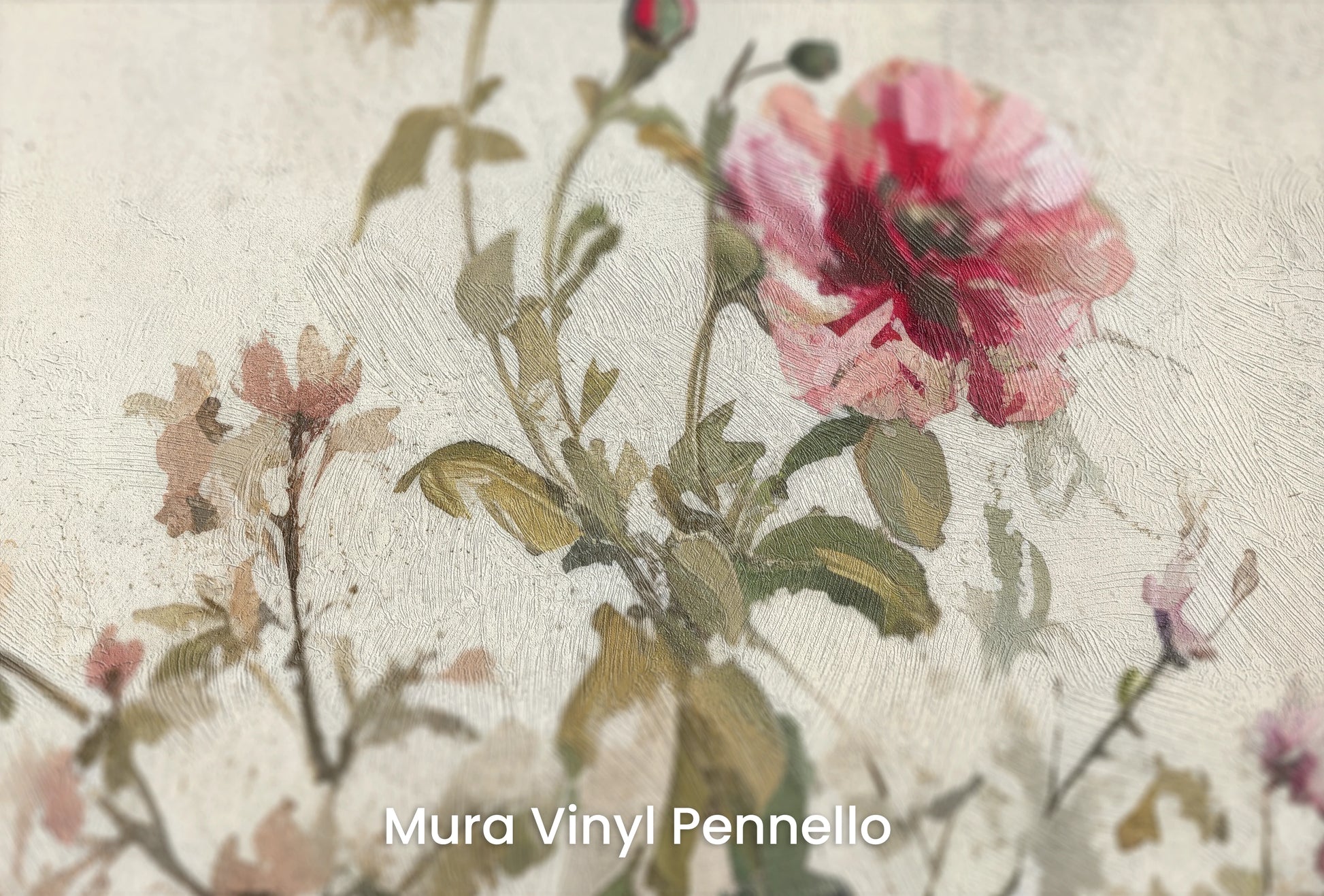 Zbliżenie na artystyczną fototapetę o nazwie Antique Rose Garden na podłożu Mura Vinyl Pennello - faktura pociągnięć pędzla malarskiego.