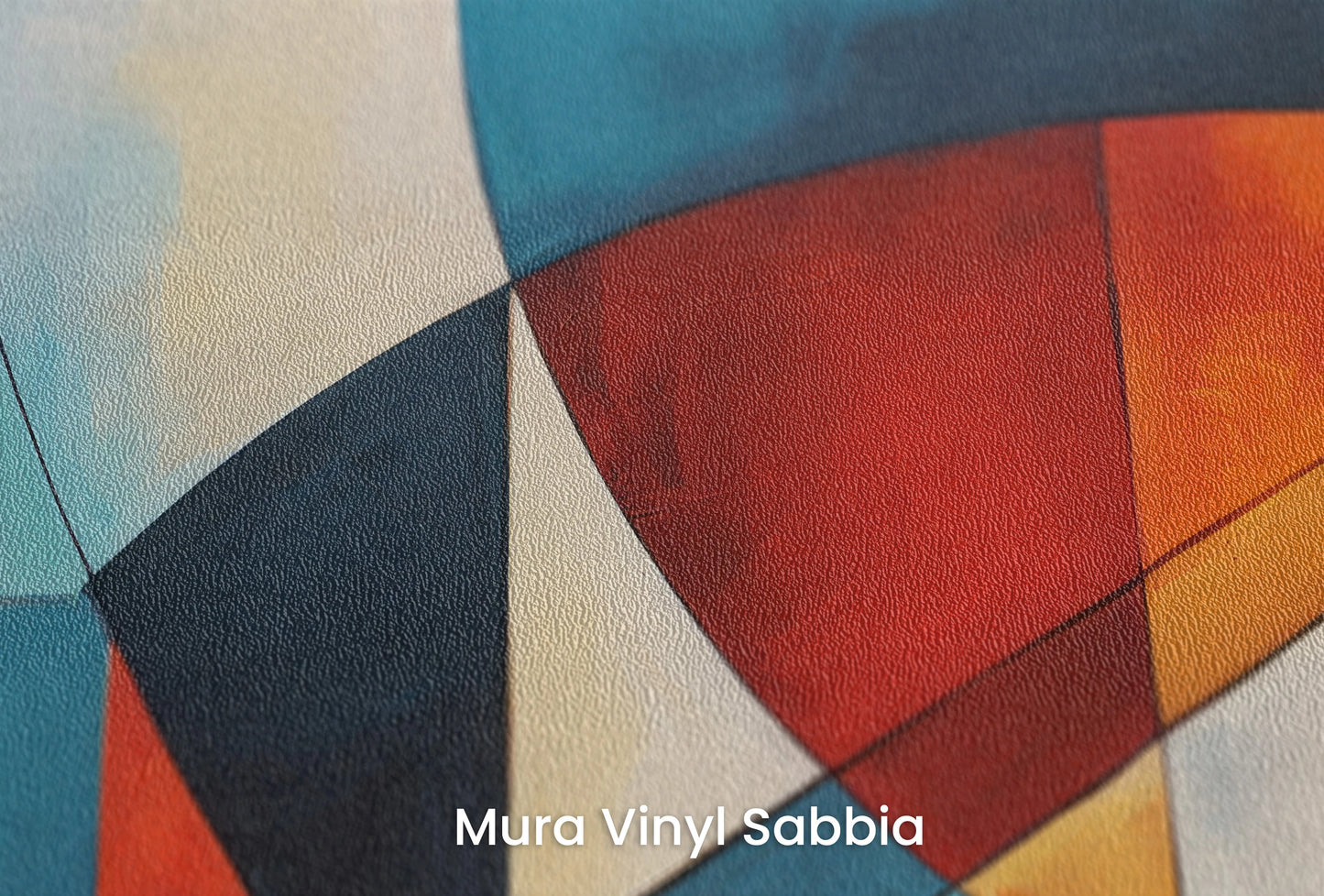 Zbliżenie na artystyczną fototapetę o nazwie Colorful Geometry #4 na podłożu Mura Vinyl Sabbia struktura grubego ziarna piasku.