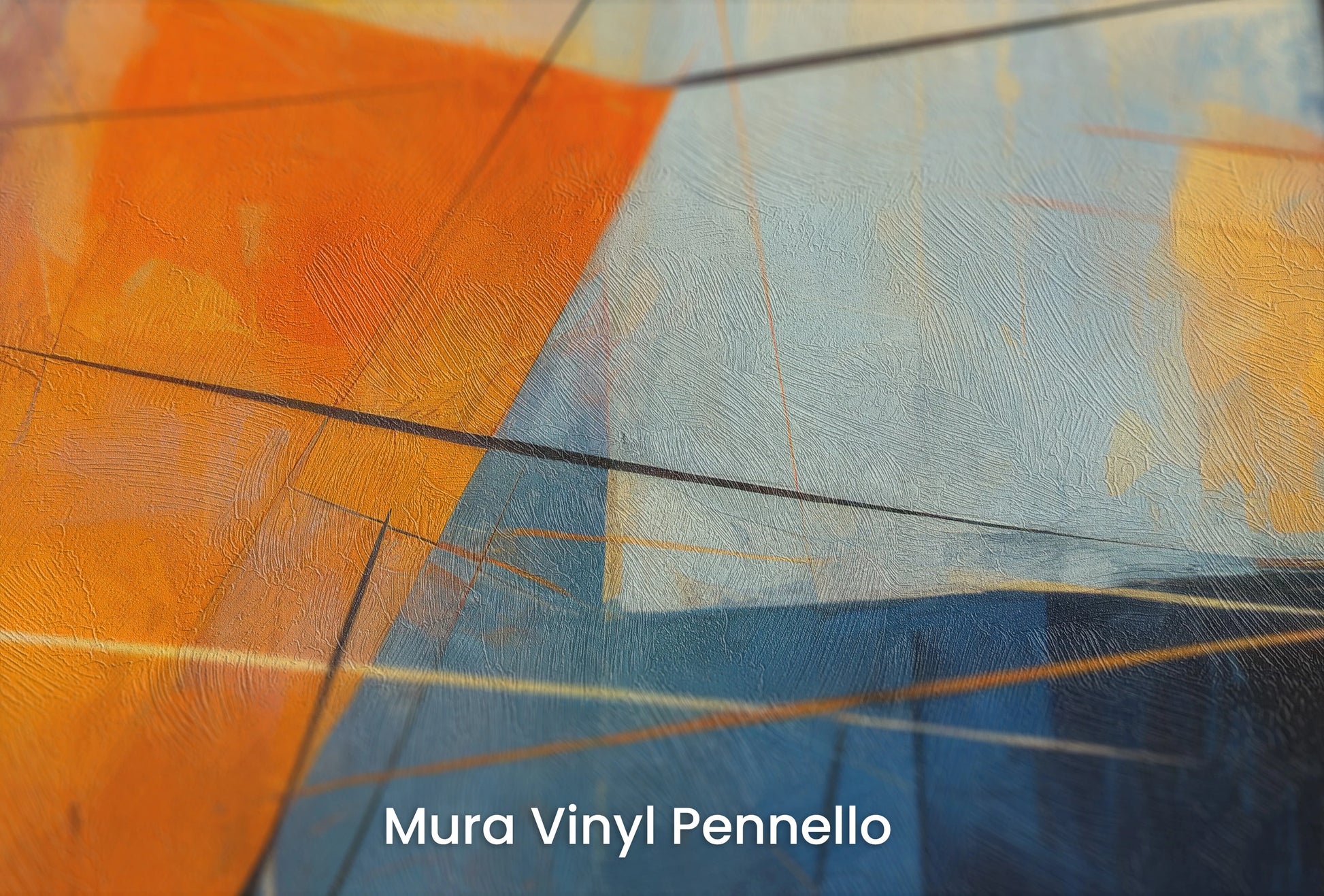 Zbliżenie na artystyczną fototapetę o nazwie Triangular Harmony #2 na podłożu Mura Vinyl Pennello - faktura pociągnięć pędzla malarskiego.