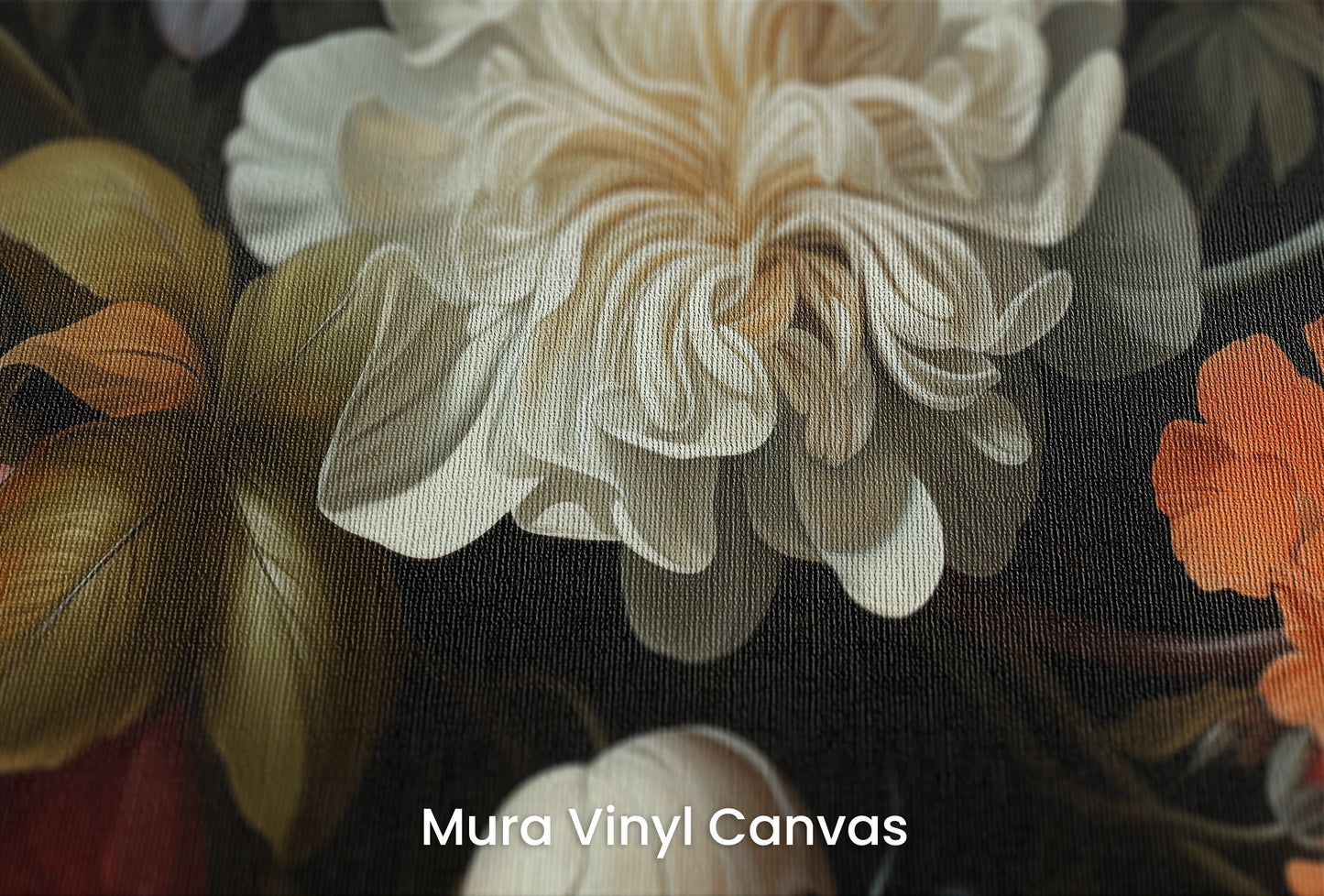 Zbliżenie na artystyczną fototapetę o nazwie Nocturnal Flora na podłożu Mura Vinyl Canvas - faktura naturalnego płótna.